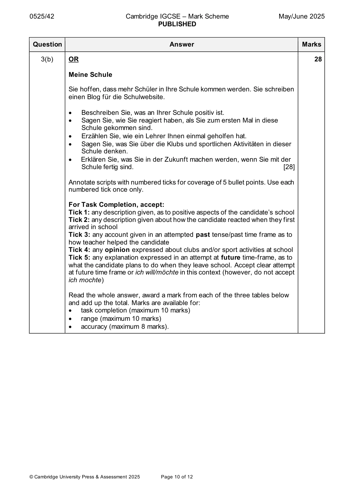 Mark scheme, page 10 of 12