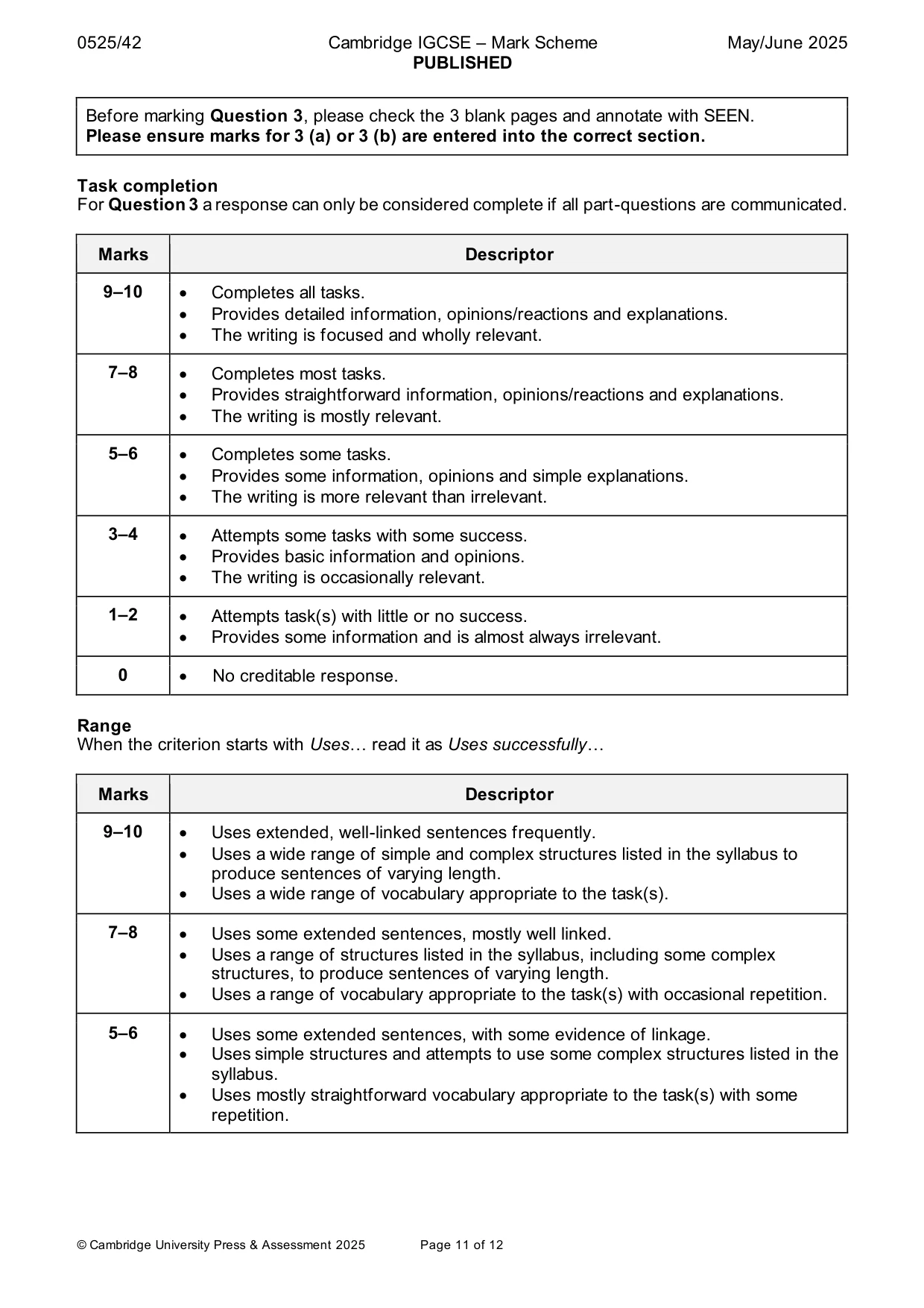 Mark scheme, page 11 of 12