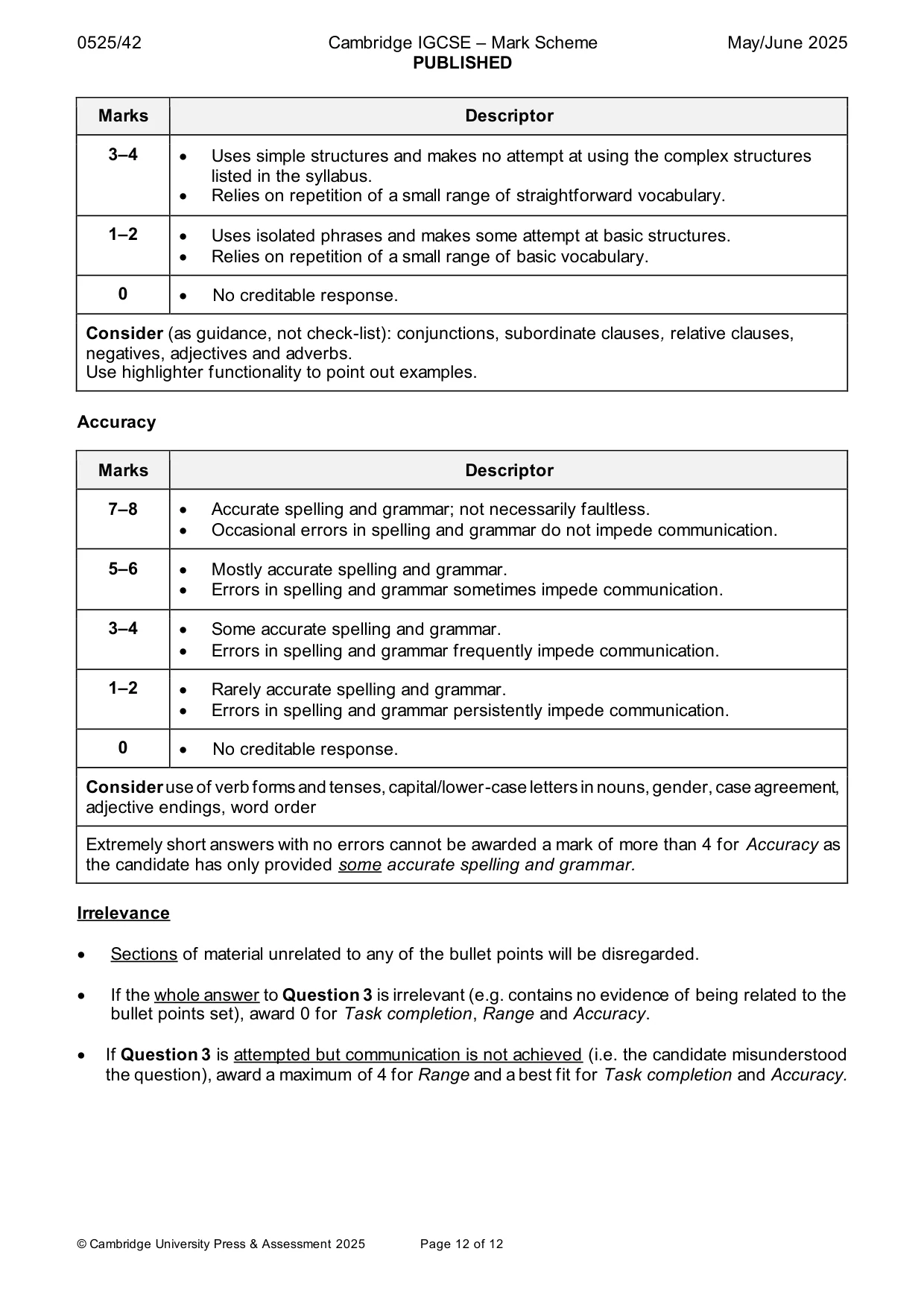 Mark scheme, page 12 of 12