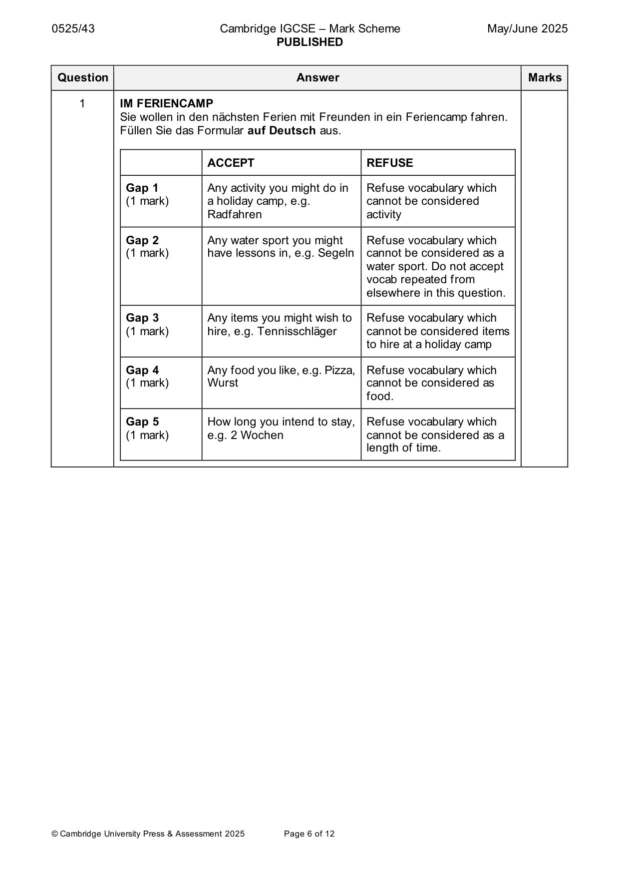 Mark scheme, page 6 of 12