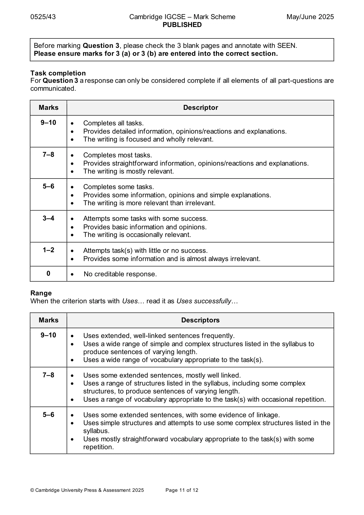 Mark scheme, page 11 of 12