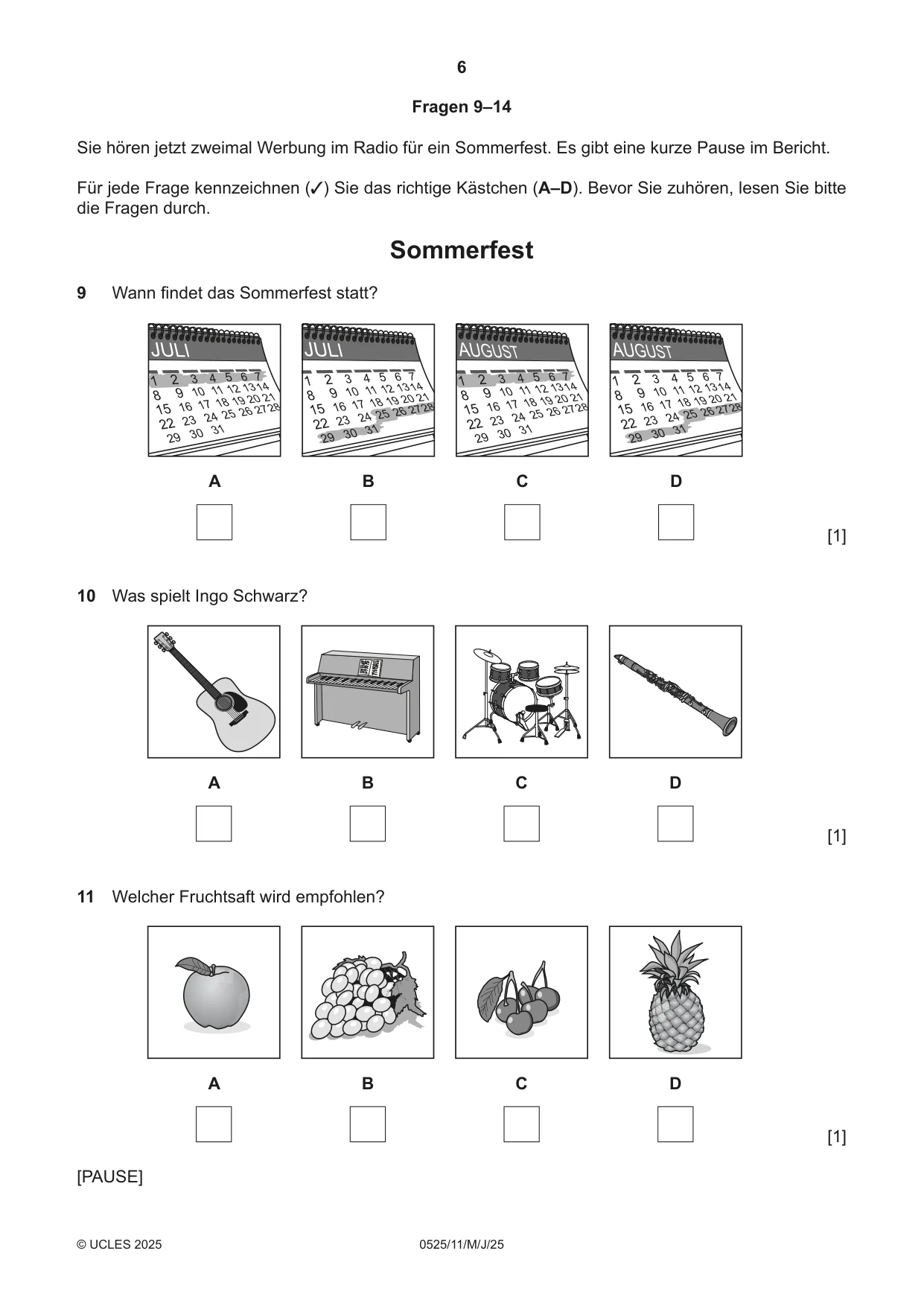 Cambridge IGCSE German - Foreign Language 0525 2025 May/June Paper 1 · Variant 1 question paper, page 6 of 16
