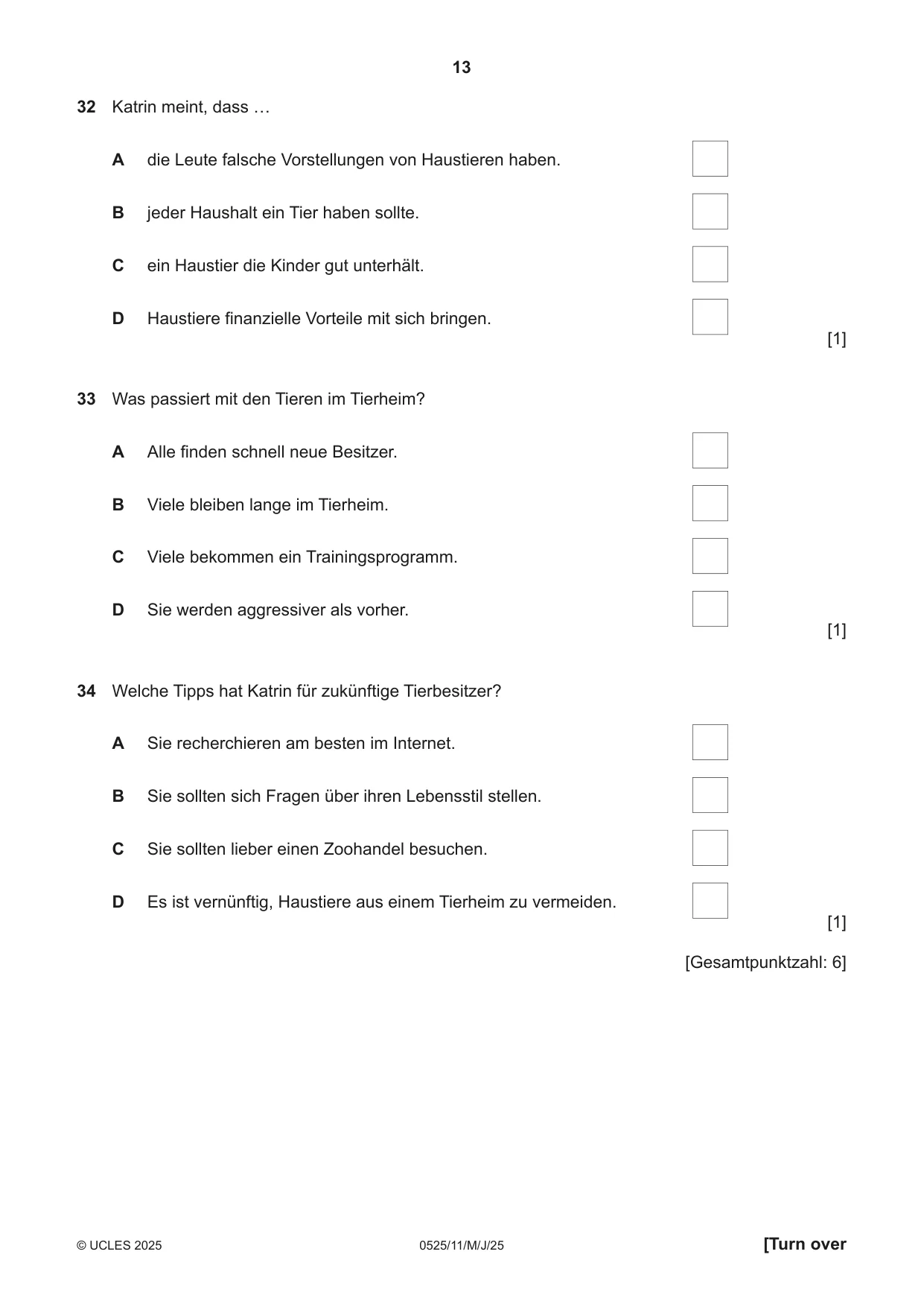 Cambridge IGCSE German - Foreign Language 0525 2025 May/June Paper 1 · Variant 1 question paper, page 13 of 16