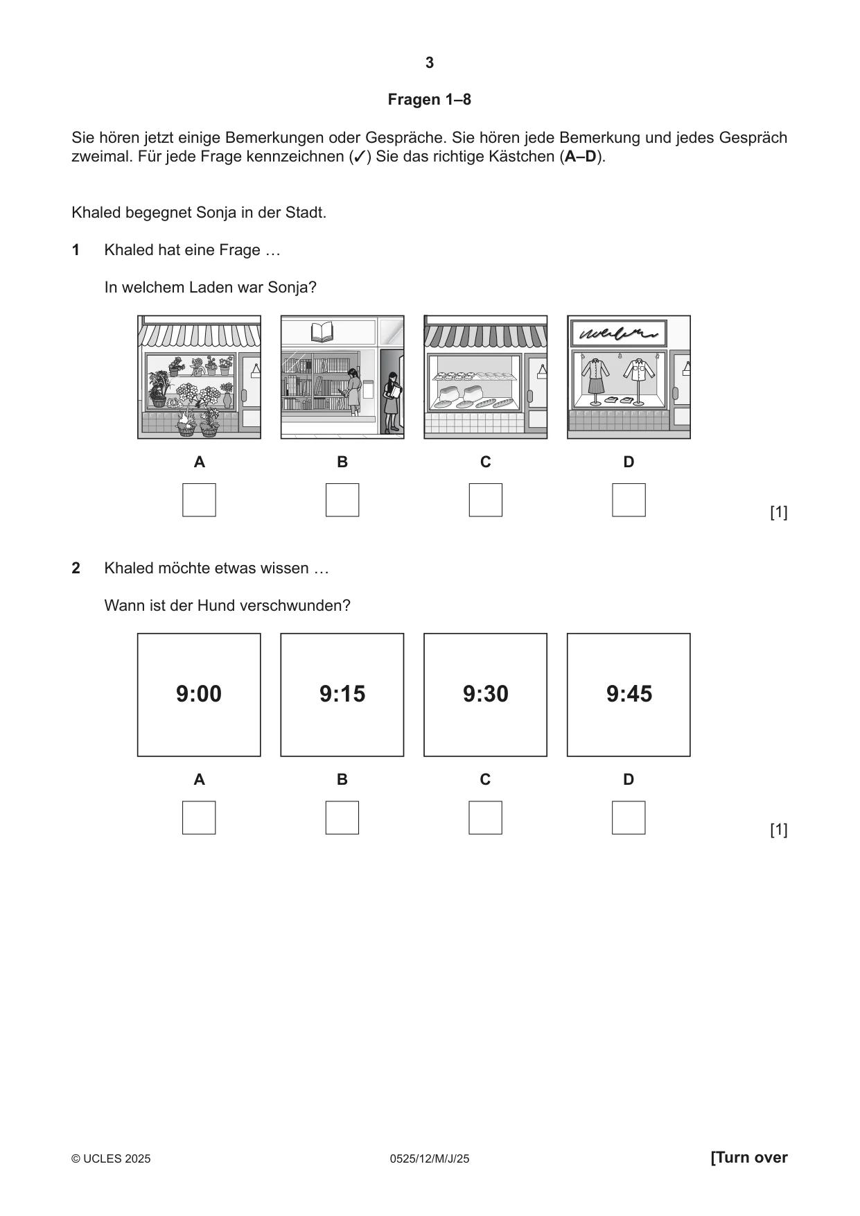 Cambridge IGCSE German - Foreign Language 0525 2025 May/June Paper 1 · Variant 2 question paper, page 3 of 16