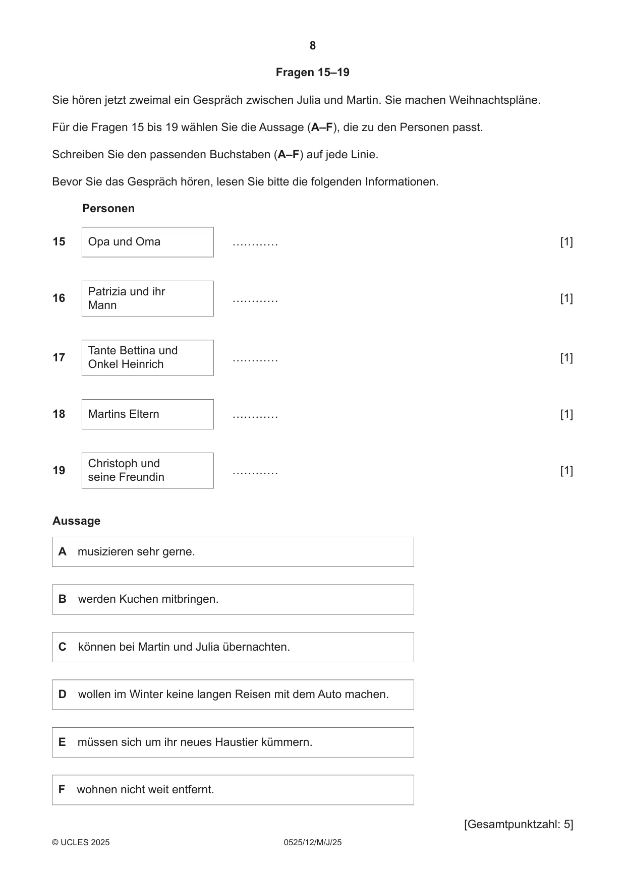 Cambridge IGCSE German - Foreign Language 0525 2025 May/June Paper 1 · Variant 2 question paper, page 8 of 16