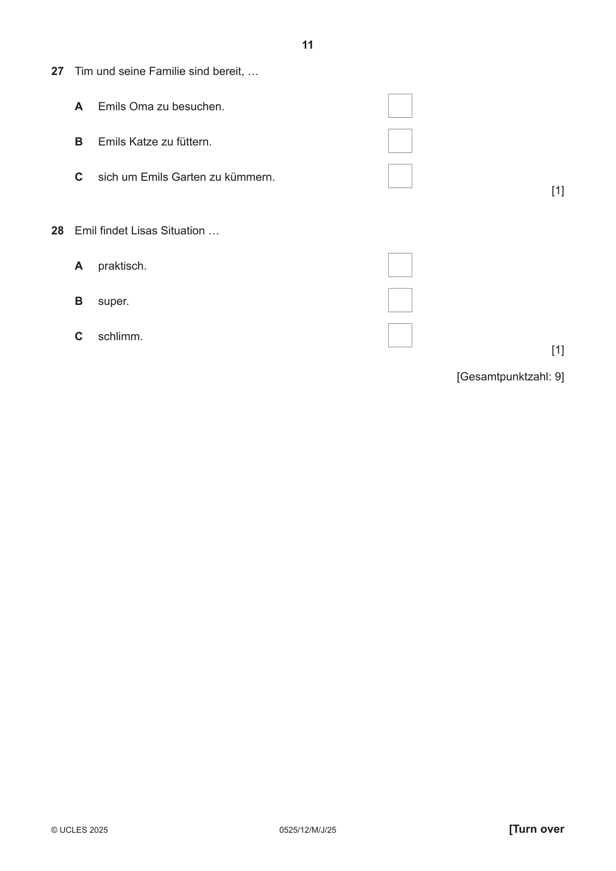 Cambridge IGCSE German - Foreign Language 0525 2025 May/June Paper 1 · Variant 2 question paper, page 11 of 16