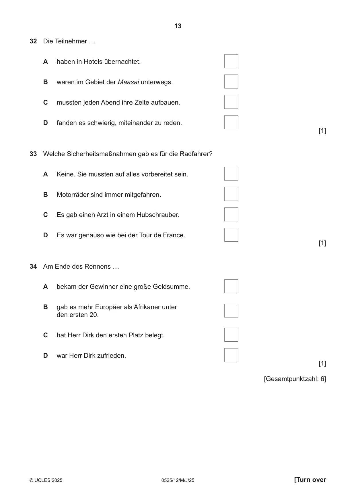 Cambridge IGCSE German - Foreign Language 0525 2025 May/June Paper 1 · Variant 2 question paper, page 13 of 16