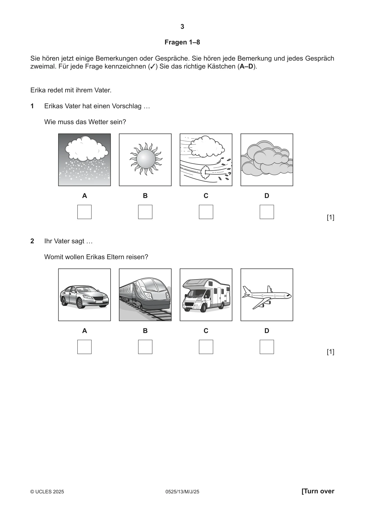Cambridge IGCSE German - Foreign Language 0525 2025 May/June Paper 1 · Variant 3 question paper, page 3 of 16