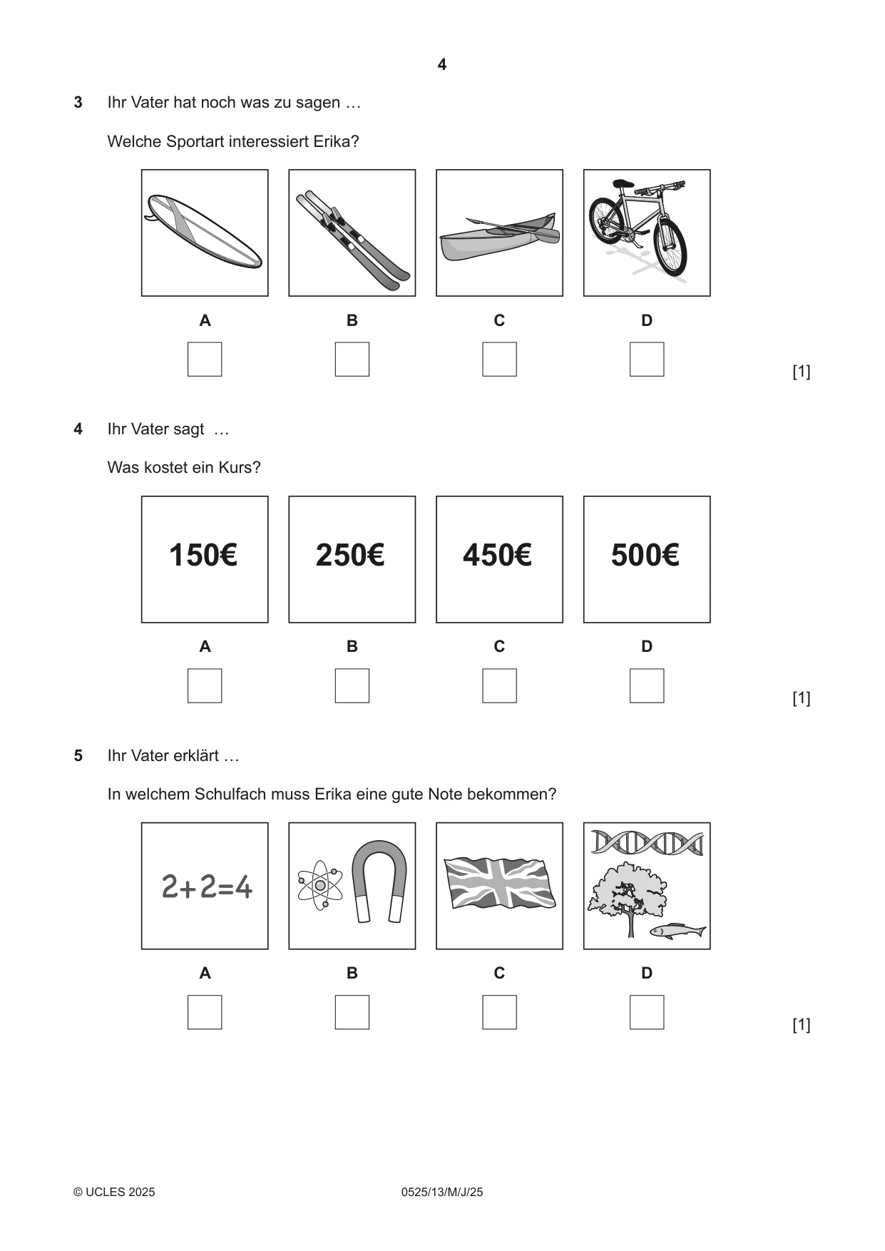 Cambridge IGCSE German - Foreign Language 0525 2025 May/June Paper 1 · Variant 3 question paper, page 4 of 16