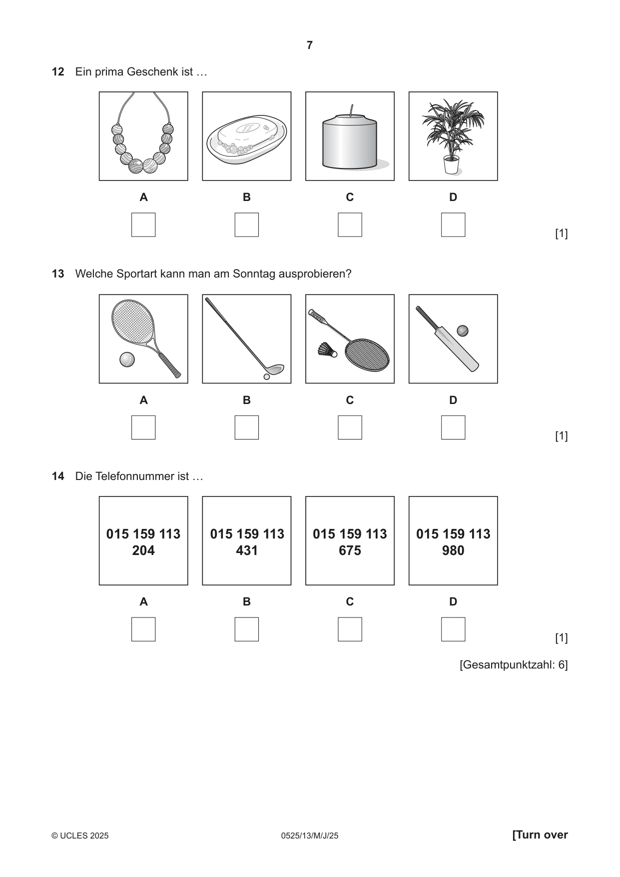 Cambridge IGCSE German - Foreign Language 0525 2025 May/June Paper 1 · Variant 3 question paper, page 7 of 16