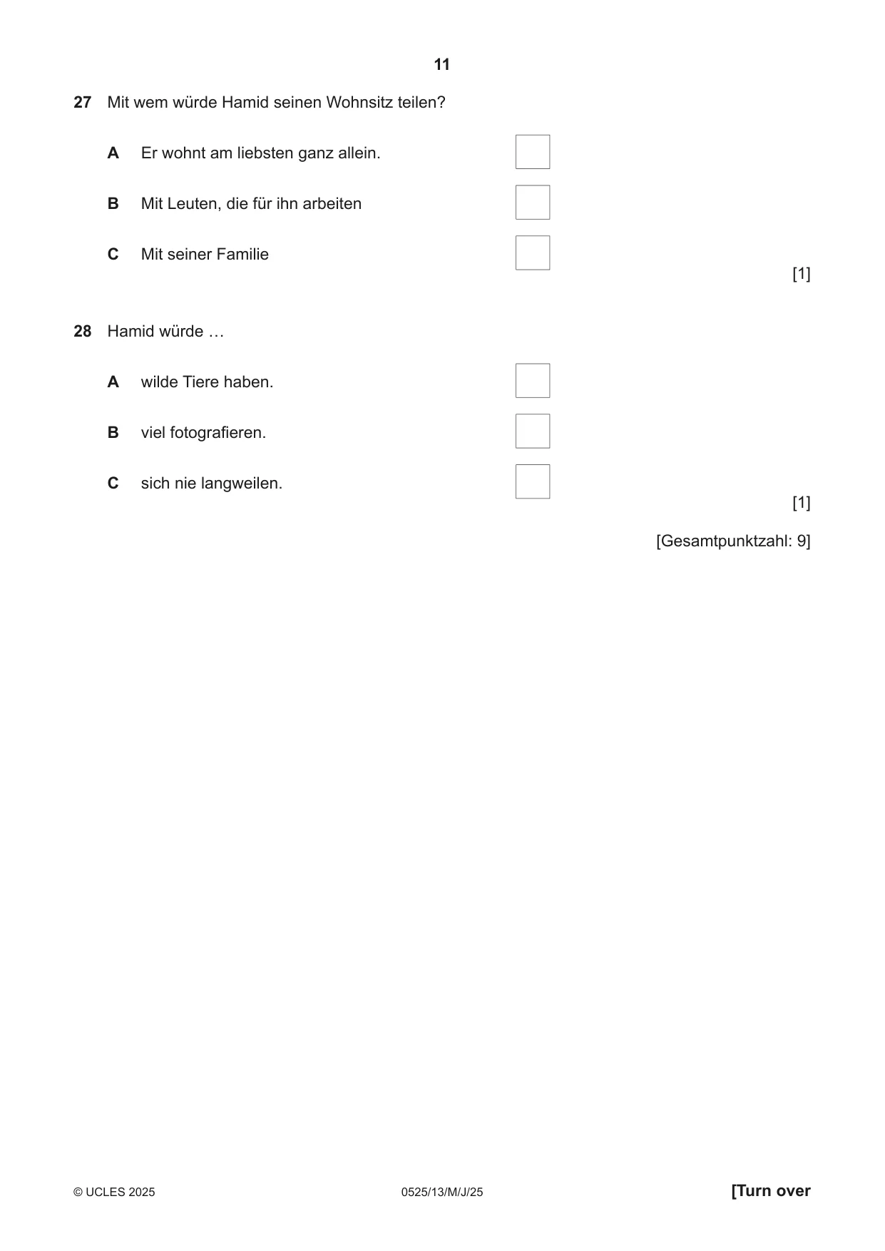 Cambridge IGCSE German - Foreign Language 0525 2025 May/June Paper 1 · Variant 3 question paper, page 11 of 16