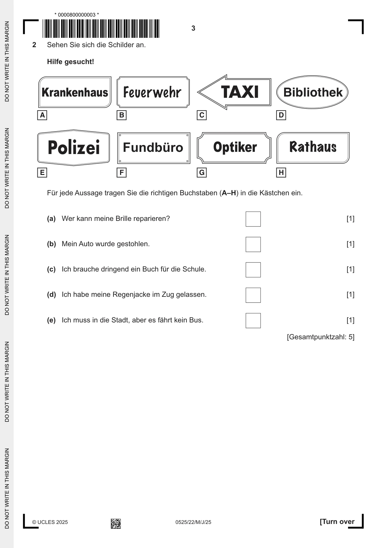 Cambridge IGCSE German - Foreign Language 0525 2025 May/June Paper 2 · Variant 2 question paper, page 3 of 12