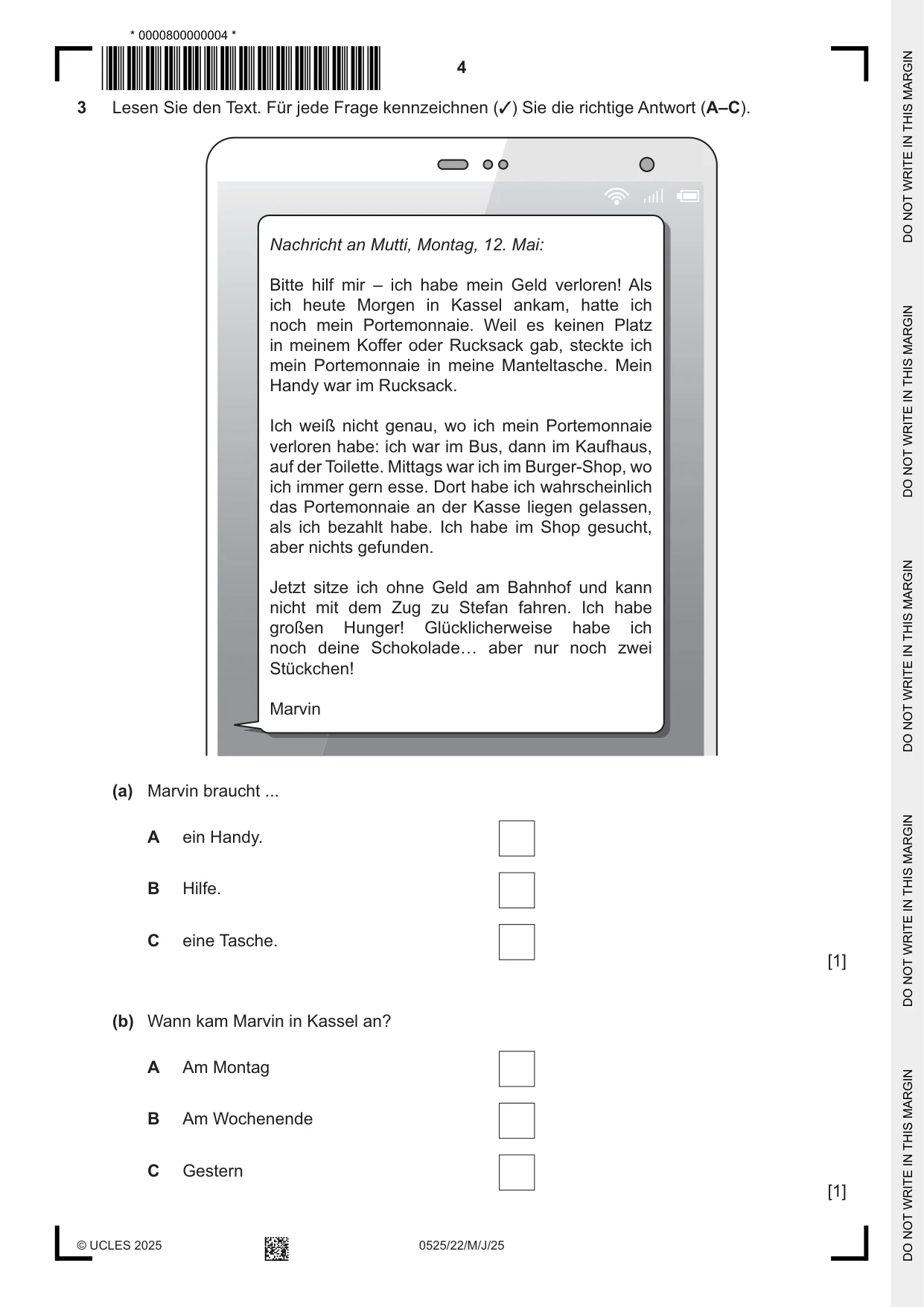 Cambridge IGCSE German - Foreign Language 0525 2025 May/June Paper 2 · Variant 2 question paper, page 4 of 12