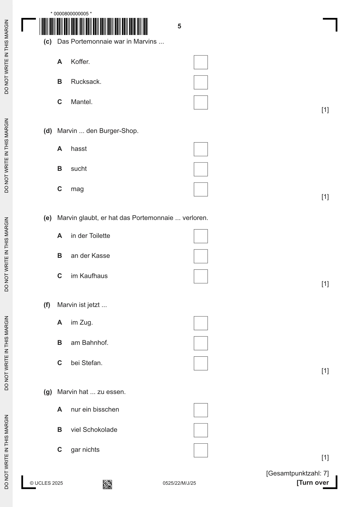 Cambridge IGCSE German - Foreign Language 0525 2025 May/June Paper 2 · Variant 2 question paper, page 5 of 12