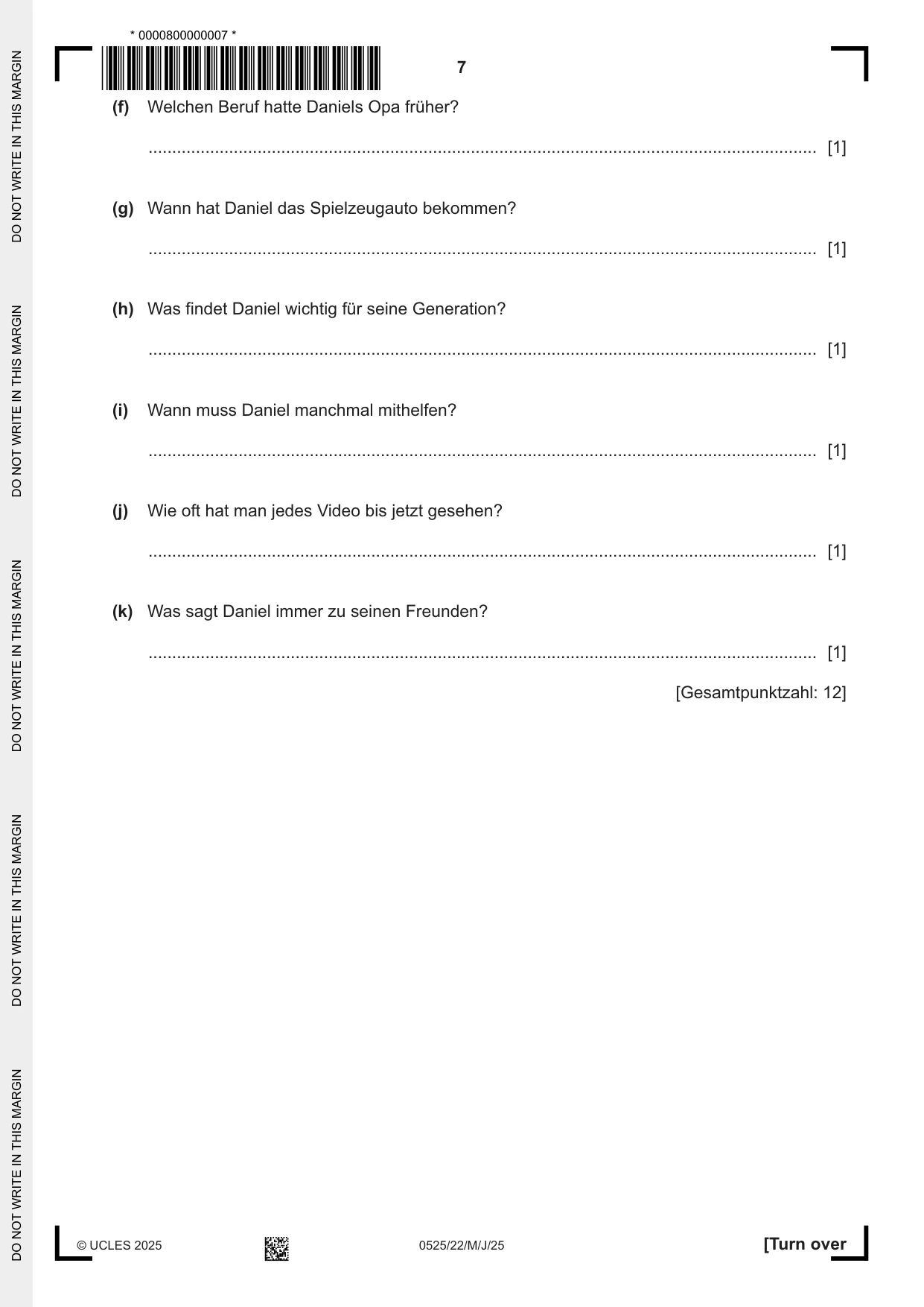 Cambridge IGCSE German - Foreign Language 0525 2025 May/June Paper 2 · Variant 2 question paper, page 7 of 12