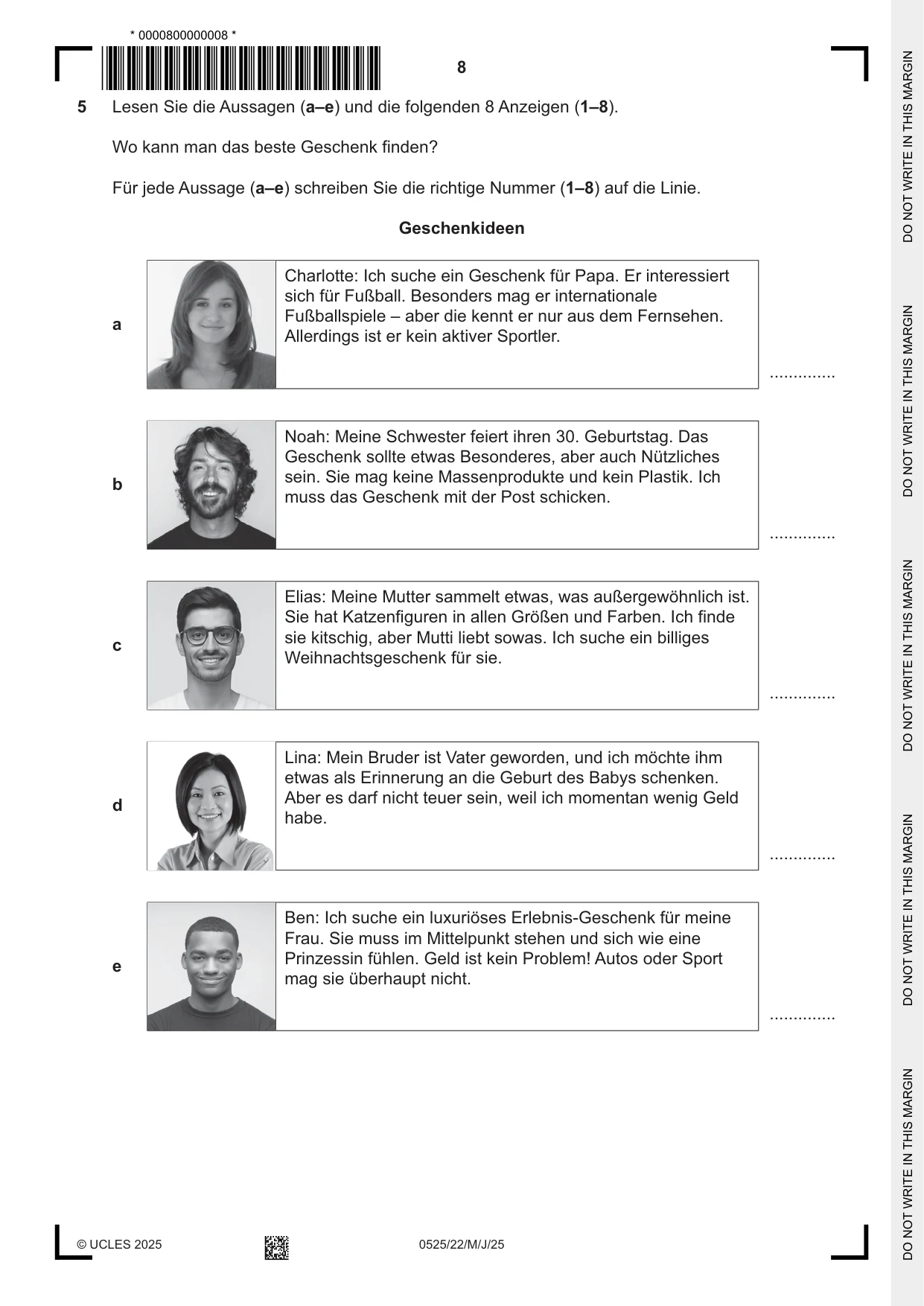 Cambridge IGCSE German - Foreign Language 0525 2025 May/June Paper 2 · Variant 2 question paper, page 8 of 12
