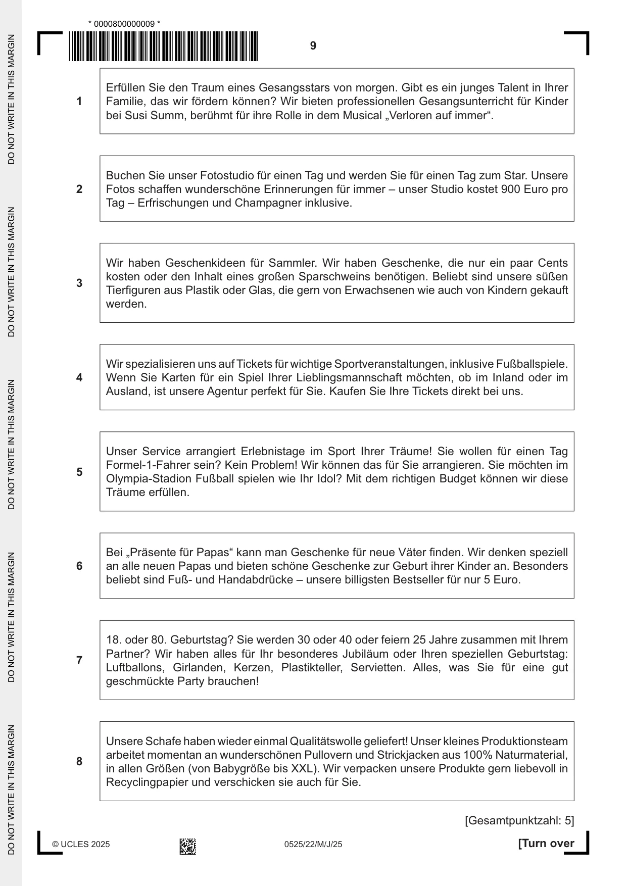 Cambridge IGCSE German - Foreign Language 0525 2025 May/June Paper 2 · Variant 2 question paper, page 9 of 12