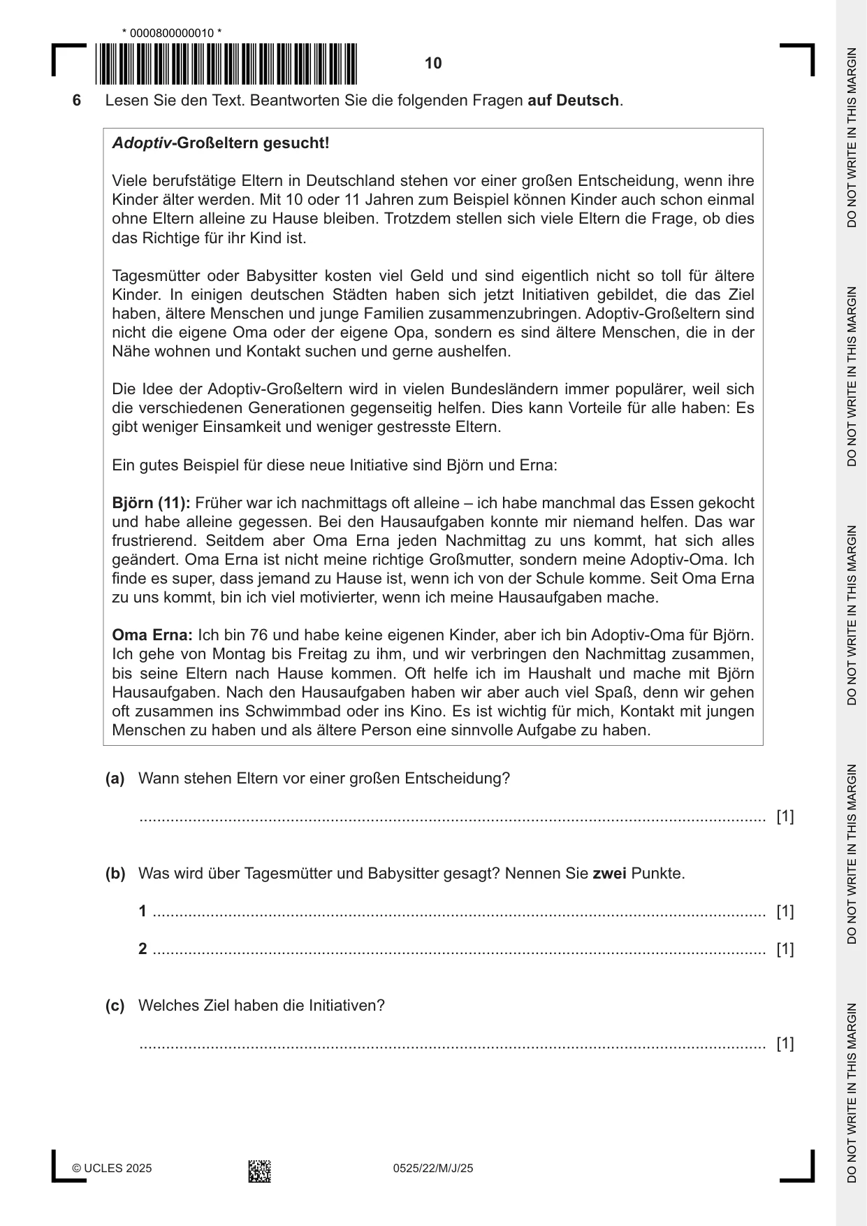 Cambridge IGCSE German - Foreign Language 0525 2025 May/June Paper 2 · Variant 2 question paper, page 10 of 12