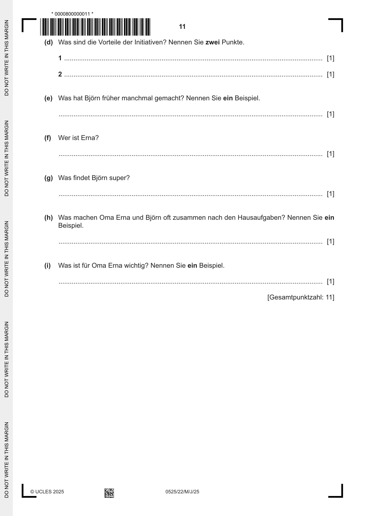 Cambridge IGCSE German - Foreign Language 0525 2025 May/June Paper 2 · Variant 2 question paper, page 11 of 12