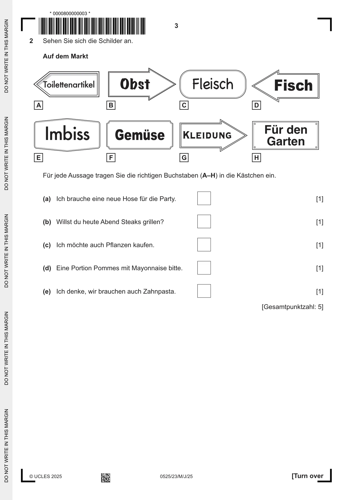 Cambridge IGCSE German - Foreign Language 0525 2025 May/June Paper 2 · Variant 3 question paper, page 3 of 12