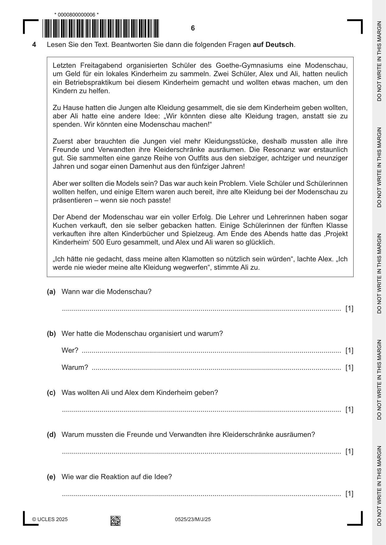 Cambridge IGCSE German - Foreign Language 0525 2025 May/June Paper 2 · Variant 3 question paper, page 6 of 12
