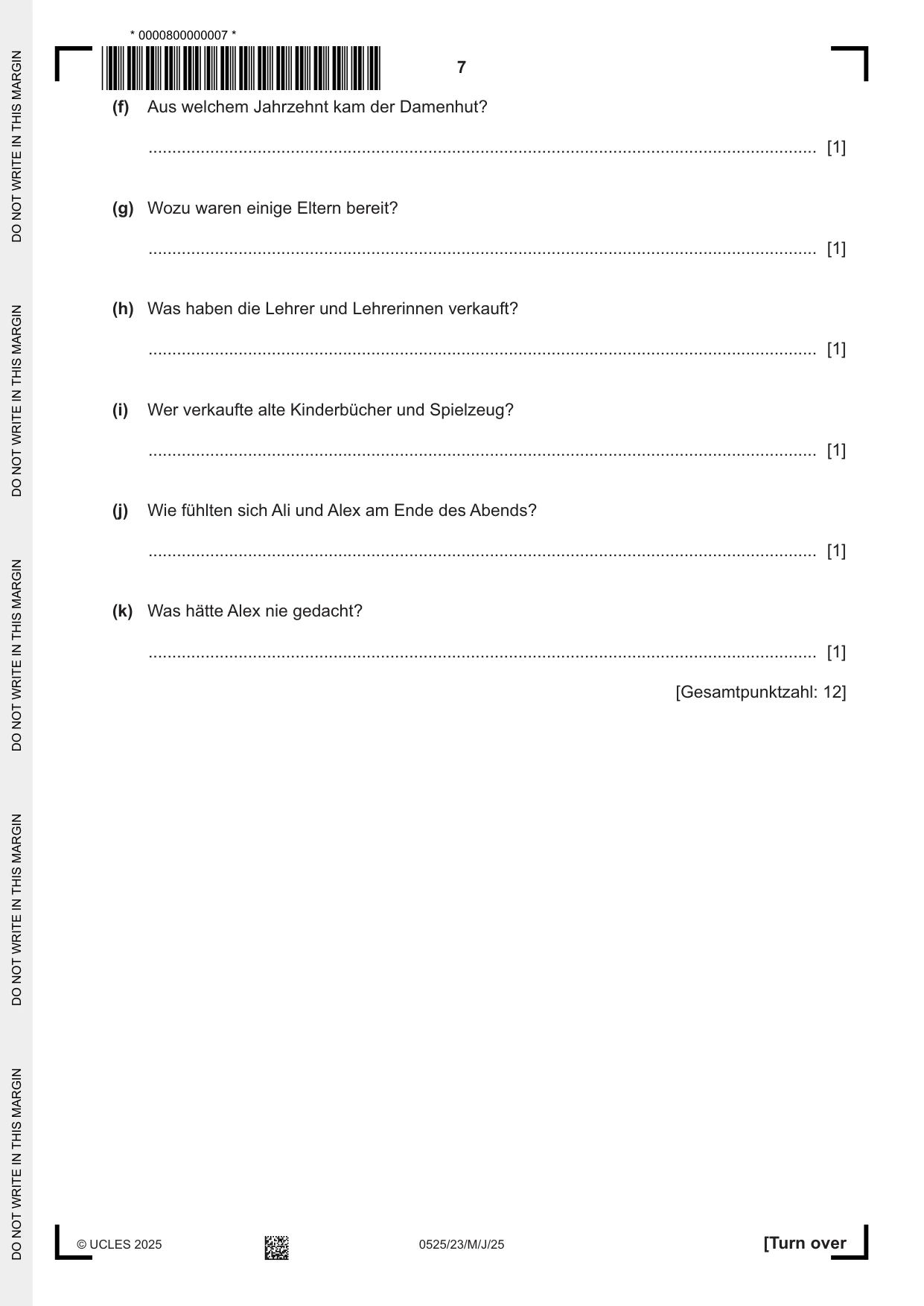 Cambridge IGCSE German - Foreign Language 0525 2025 May/June Paper 2 · Variant 3 question paper, page 7 of 12