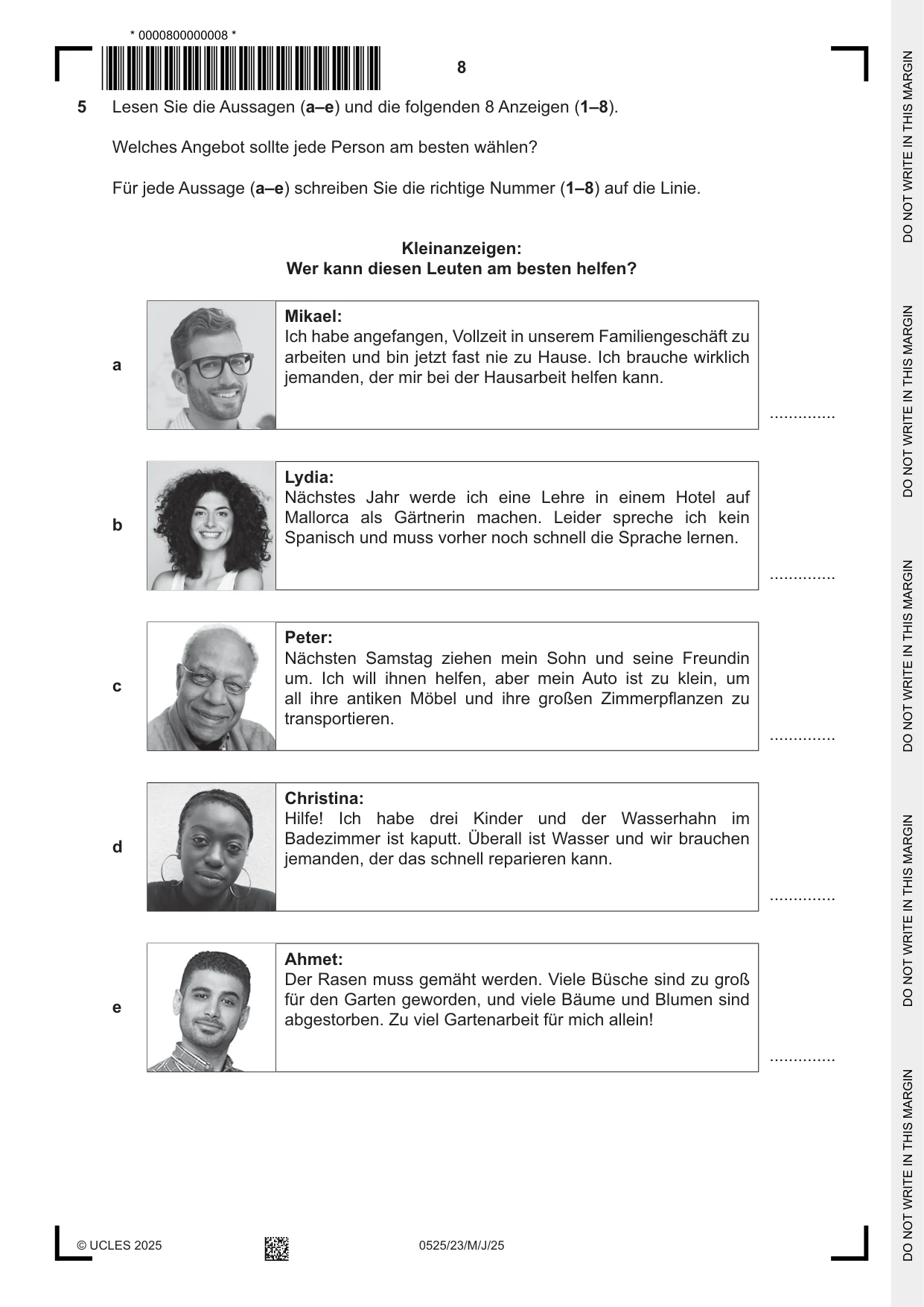 Cambridge IGCSE German - Foreign Language 0525 2025 May/June Paper 2 · Variant 3 question paper, page 8 of 12