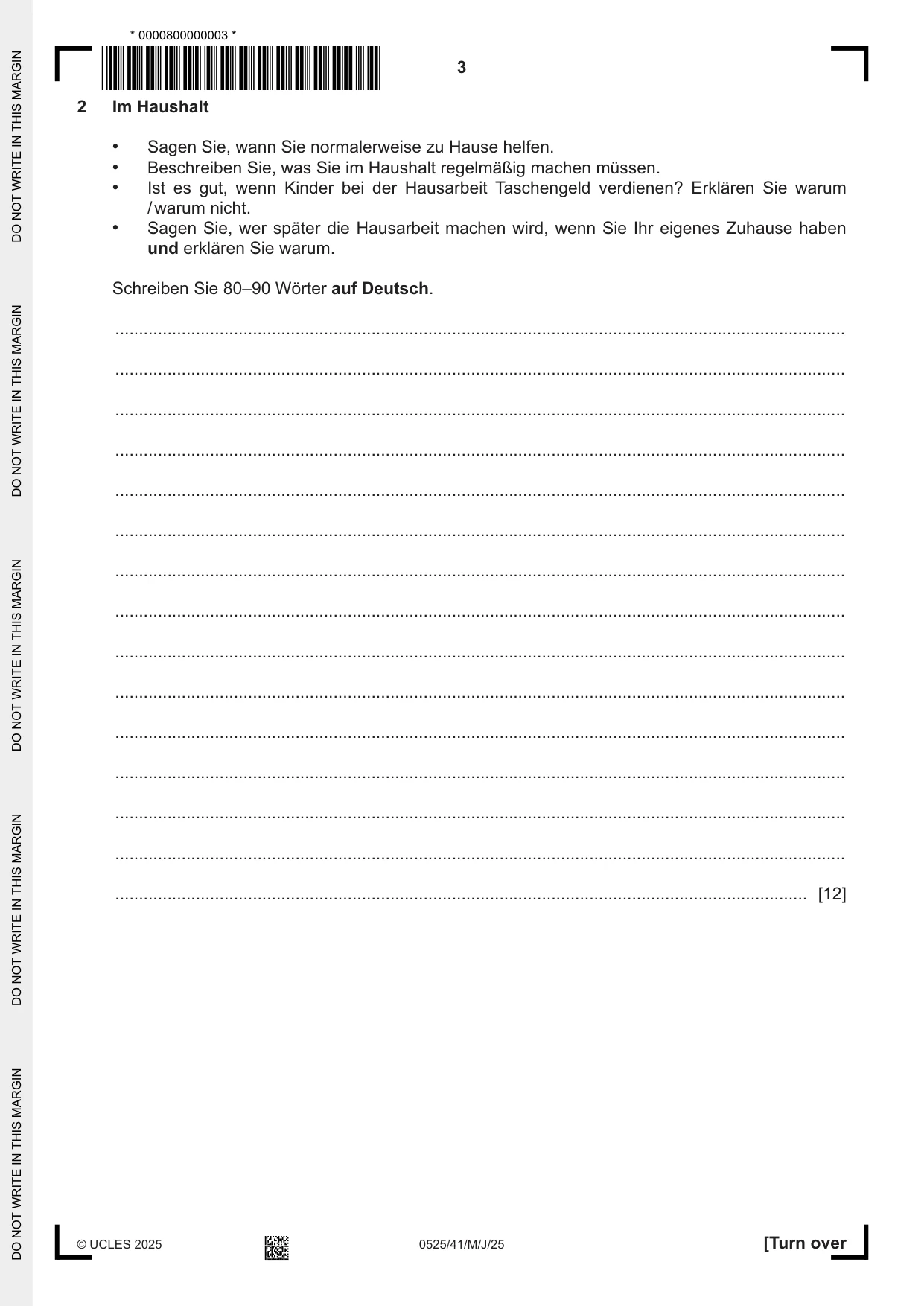 Cambridge IGCSE German - Foreign Language 0525 2025 May/June Paper 4 · Variant 1 question paper, page 3 of 8
