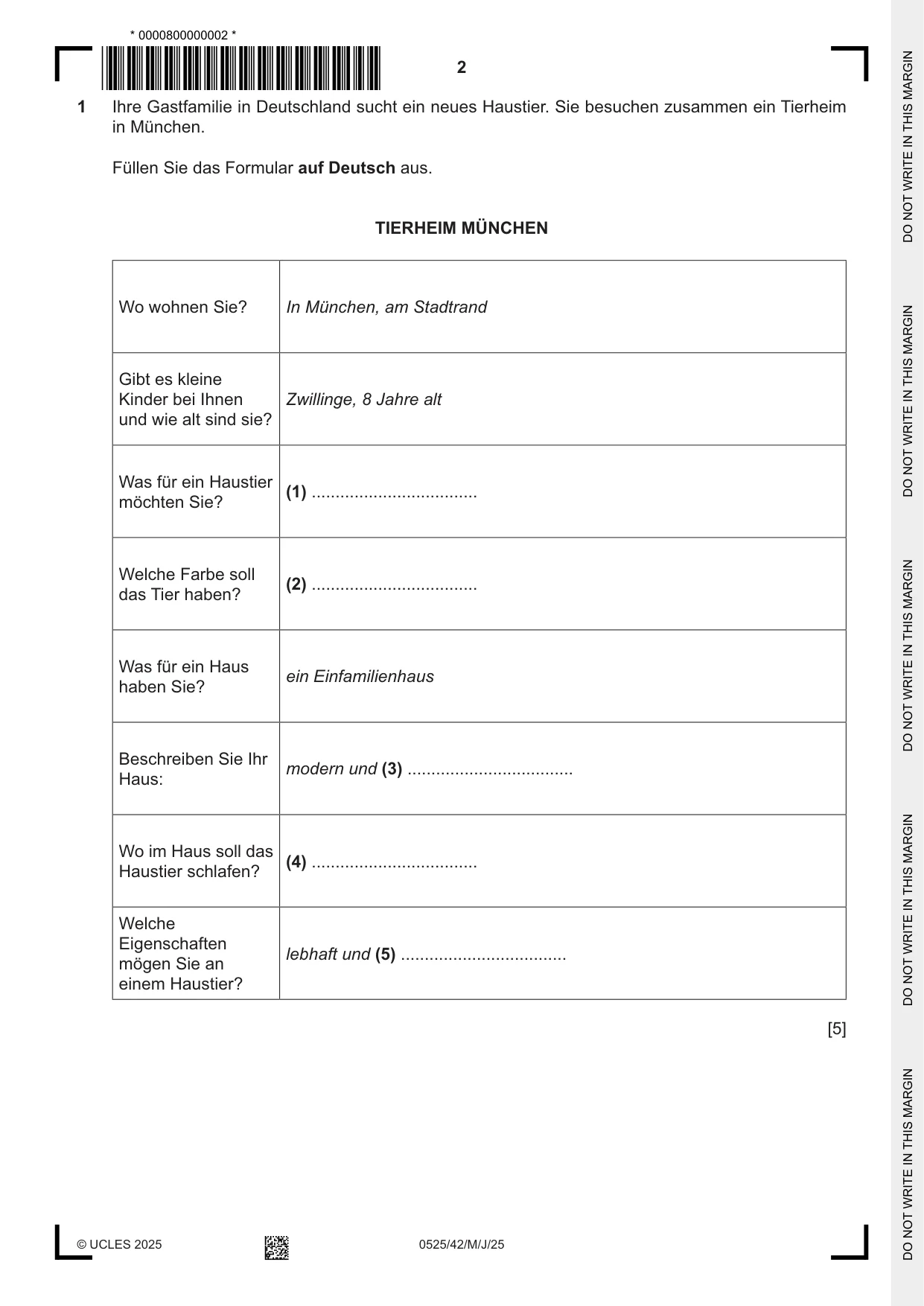 Cambridge IGCSE German - Foreign Language 0525 2025 May/June Paper 4 · Variant 2 question paper, page 2 of 8