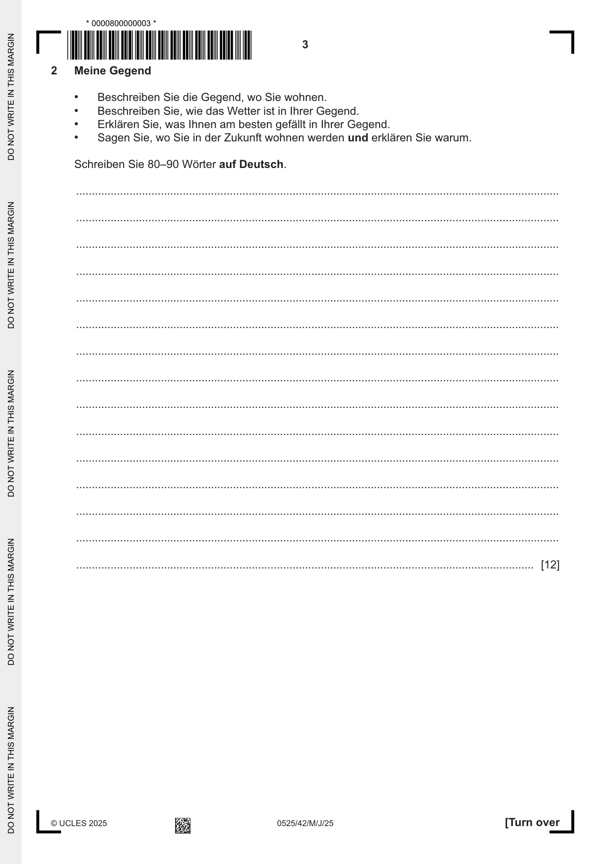 Cambridge IGCSE German - Foreign Language 0525 2025 May/June Paper 4 · Variant 2 question paper, page 3 of 8