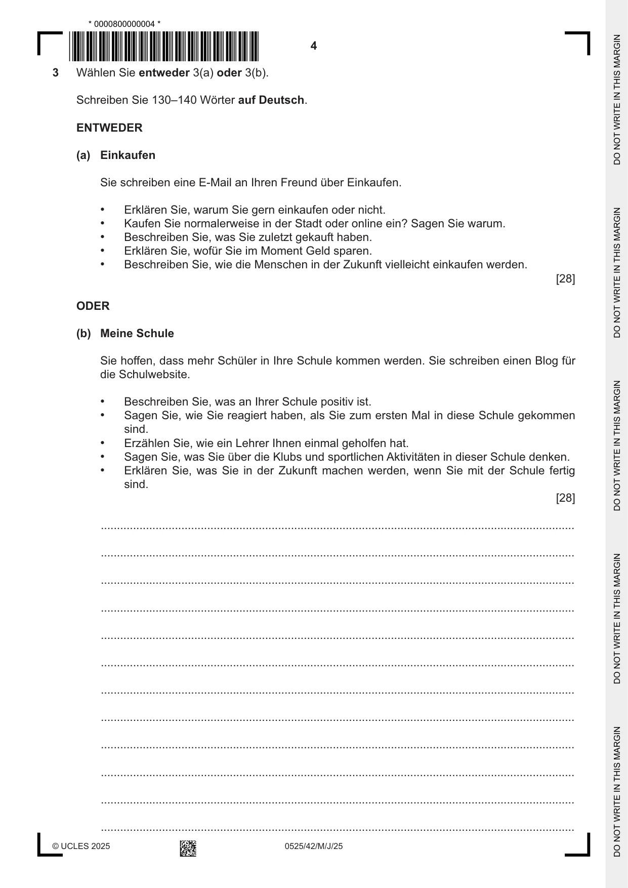 Cambridge IGCSE German - Foreign Language 0525 2025 May/June Paper 4 · Variant 2 question paper, page 4 of 8