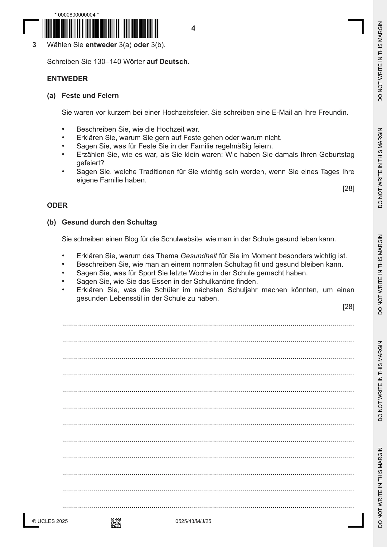 Cambridge IGCSE German - Foreign Language 0525 2025 May/June Paper 4 · Variant 3 question paper, page 4 of 8