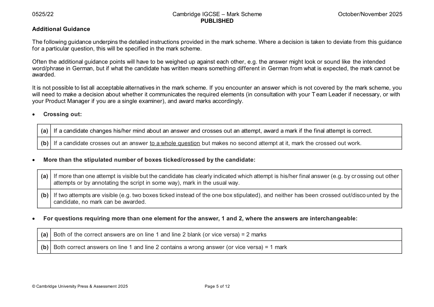 Mark scheme, page 5 of 12
