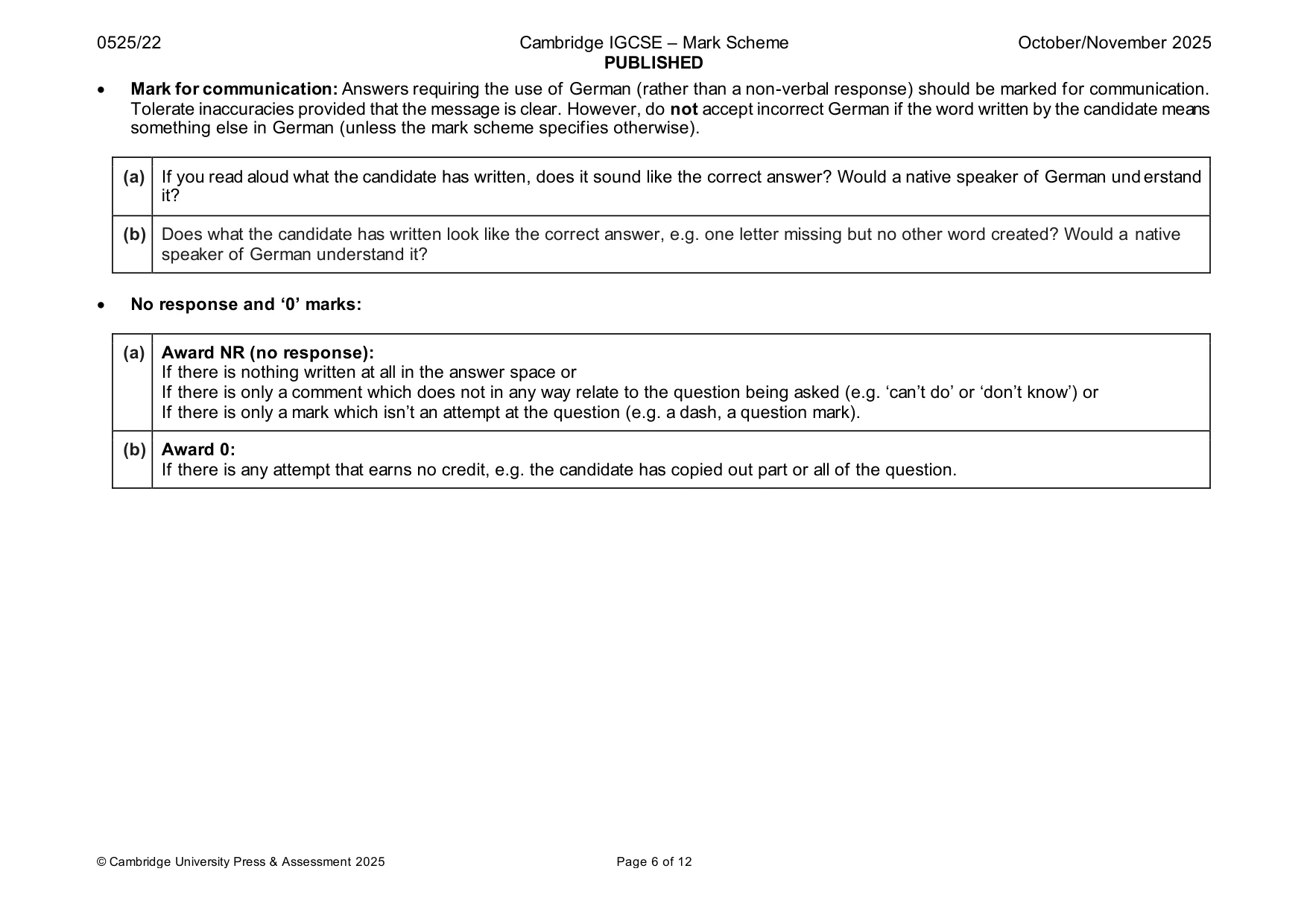 Mark scheme, page 6 of 12