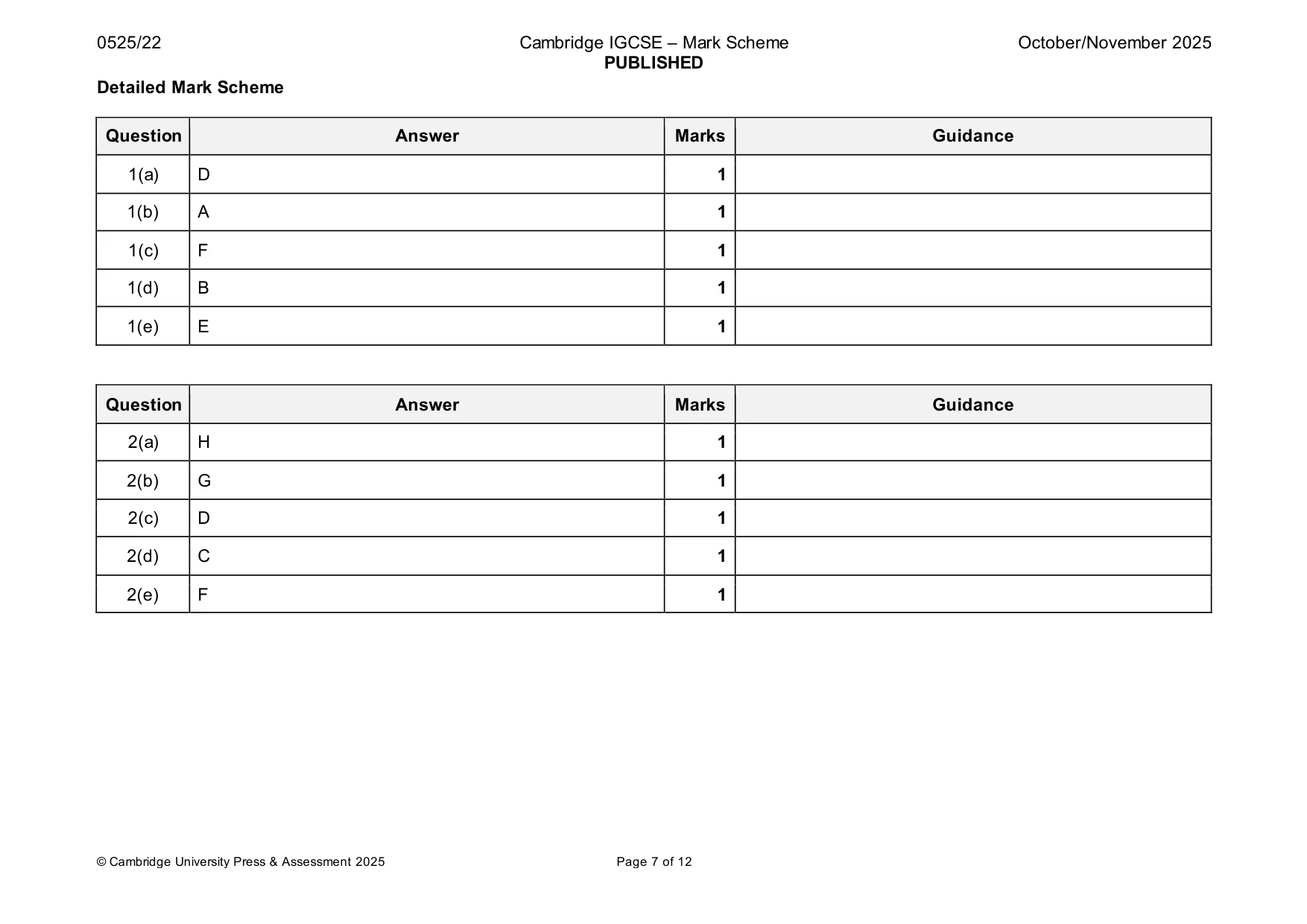 Mark scheme, page 7 of 12