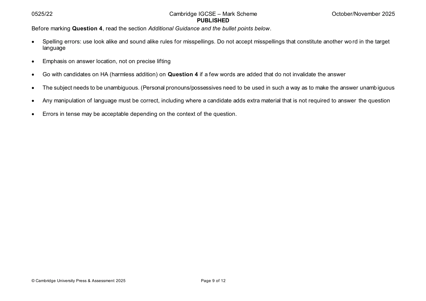 Mark scheme, page 9 of 12