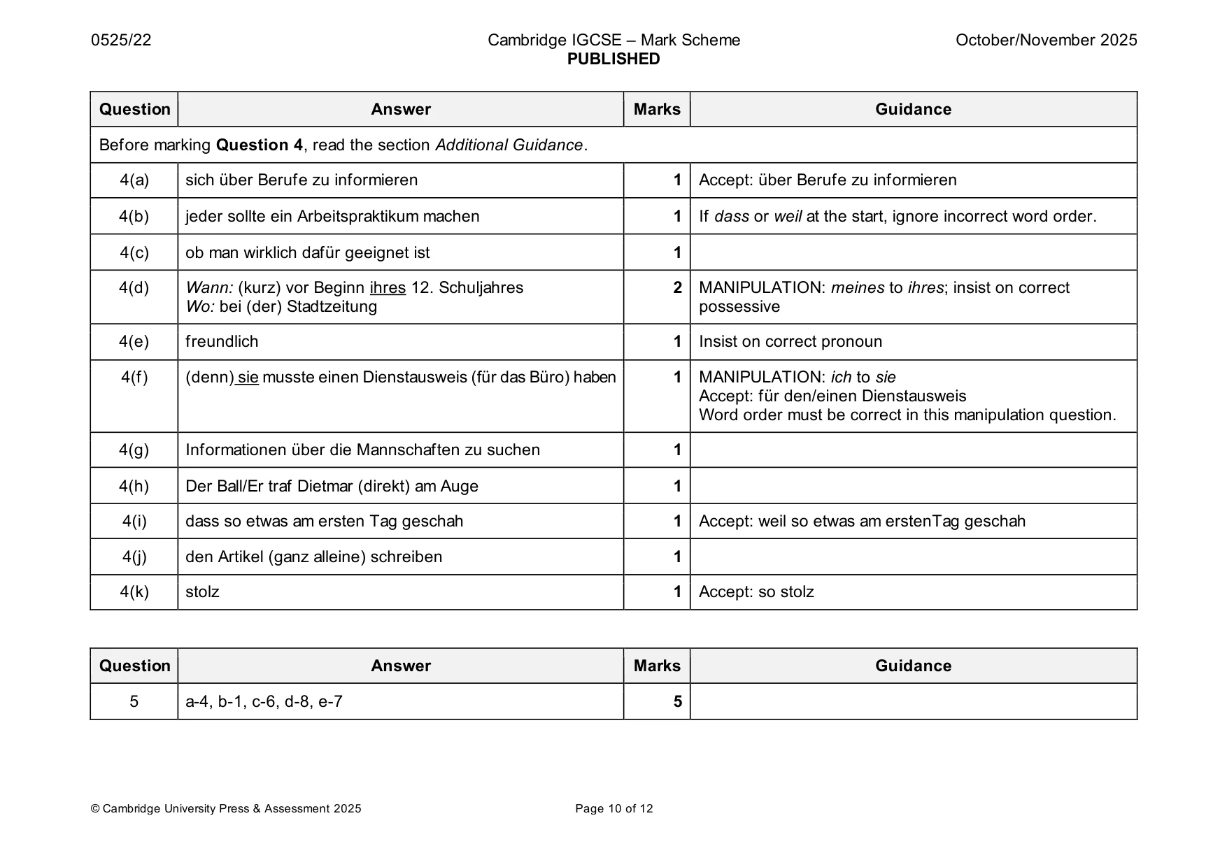 Mark scheme, page 10 of 12