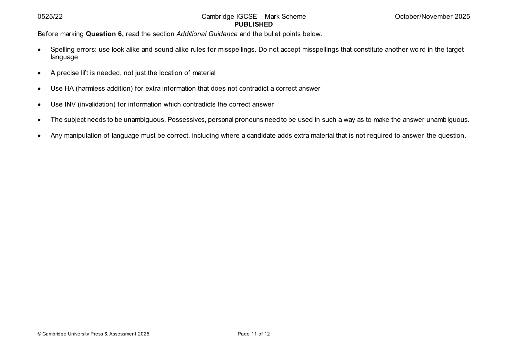 Mark scheme, page 11 of 12