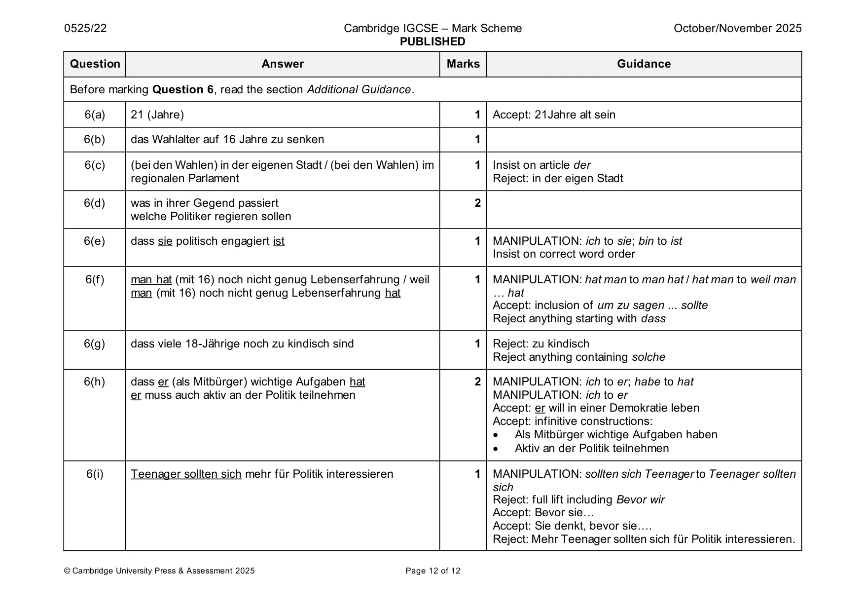 Mark scheme, page 12 of 12