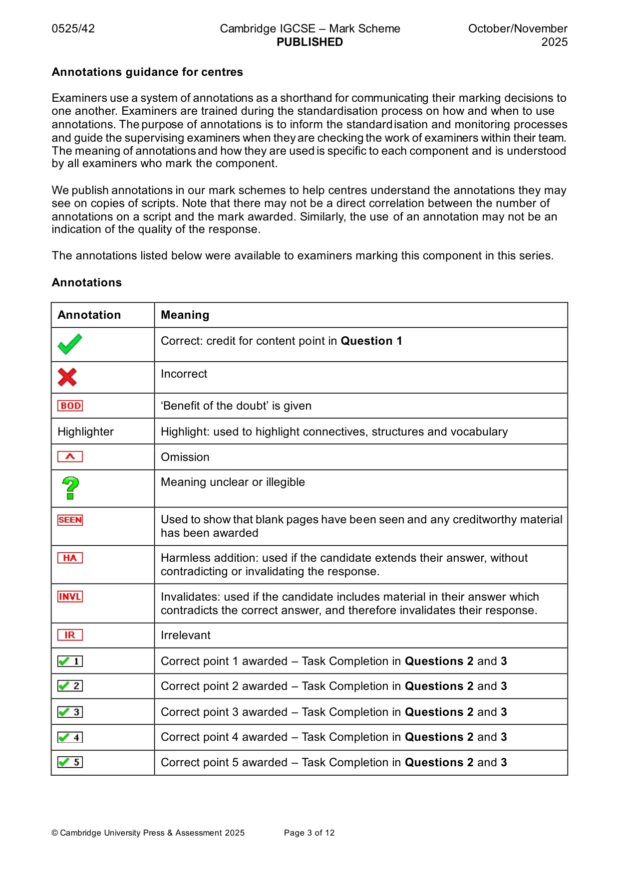 Mark scheme, page 3 of 12