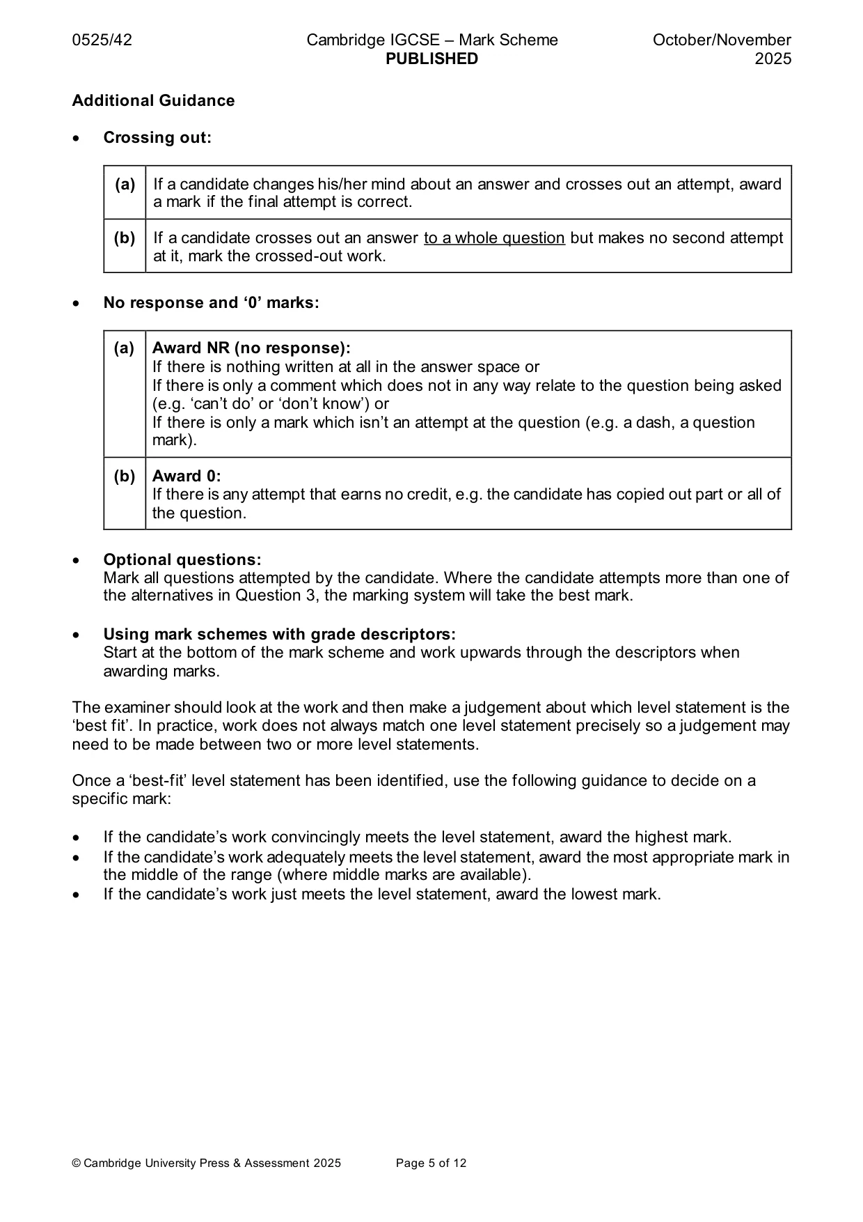 Mark scheme, page 5 of 12