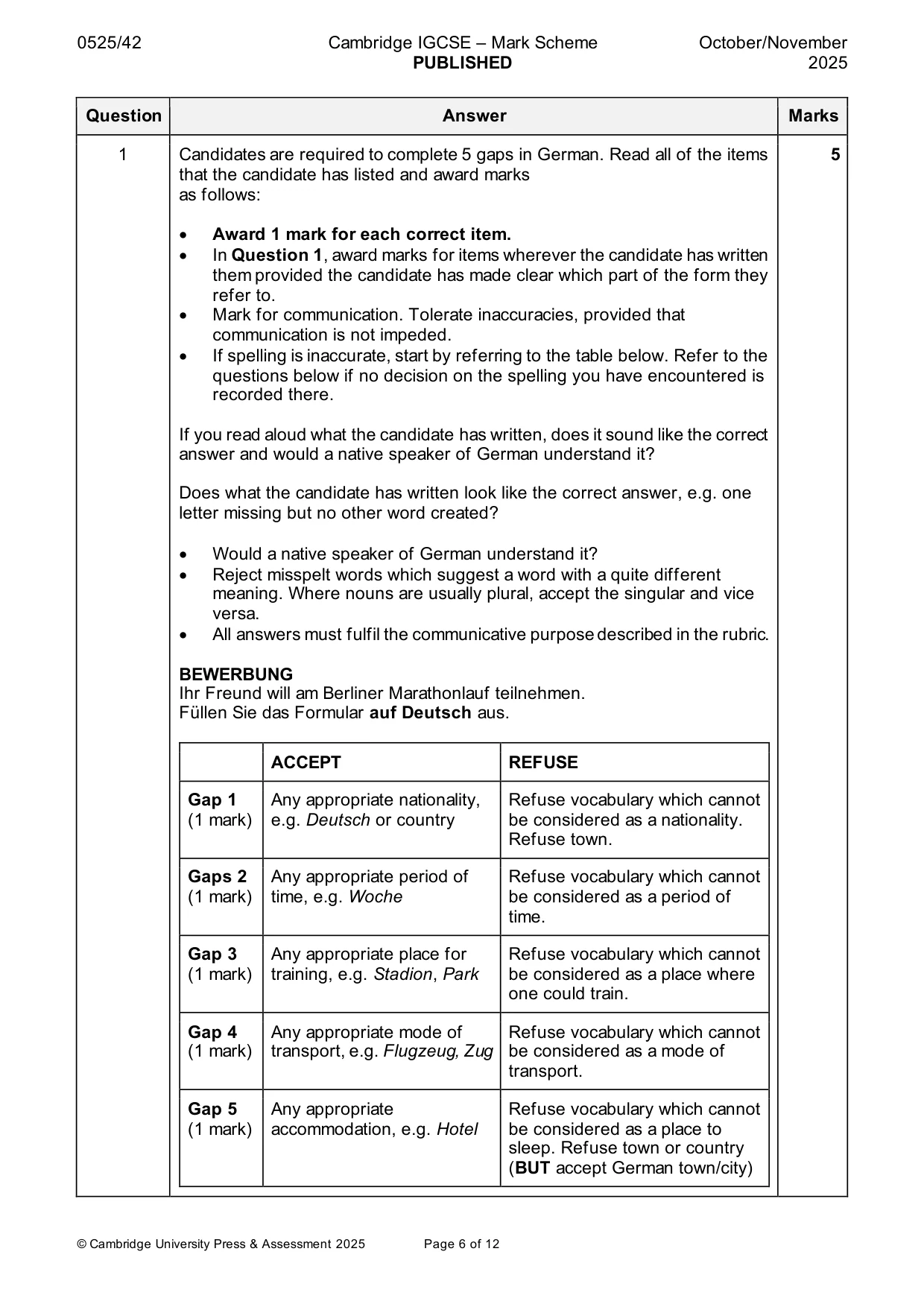 Mark scheme, page 6 of 12