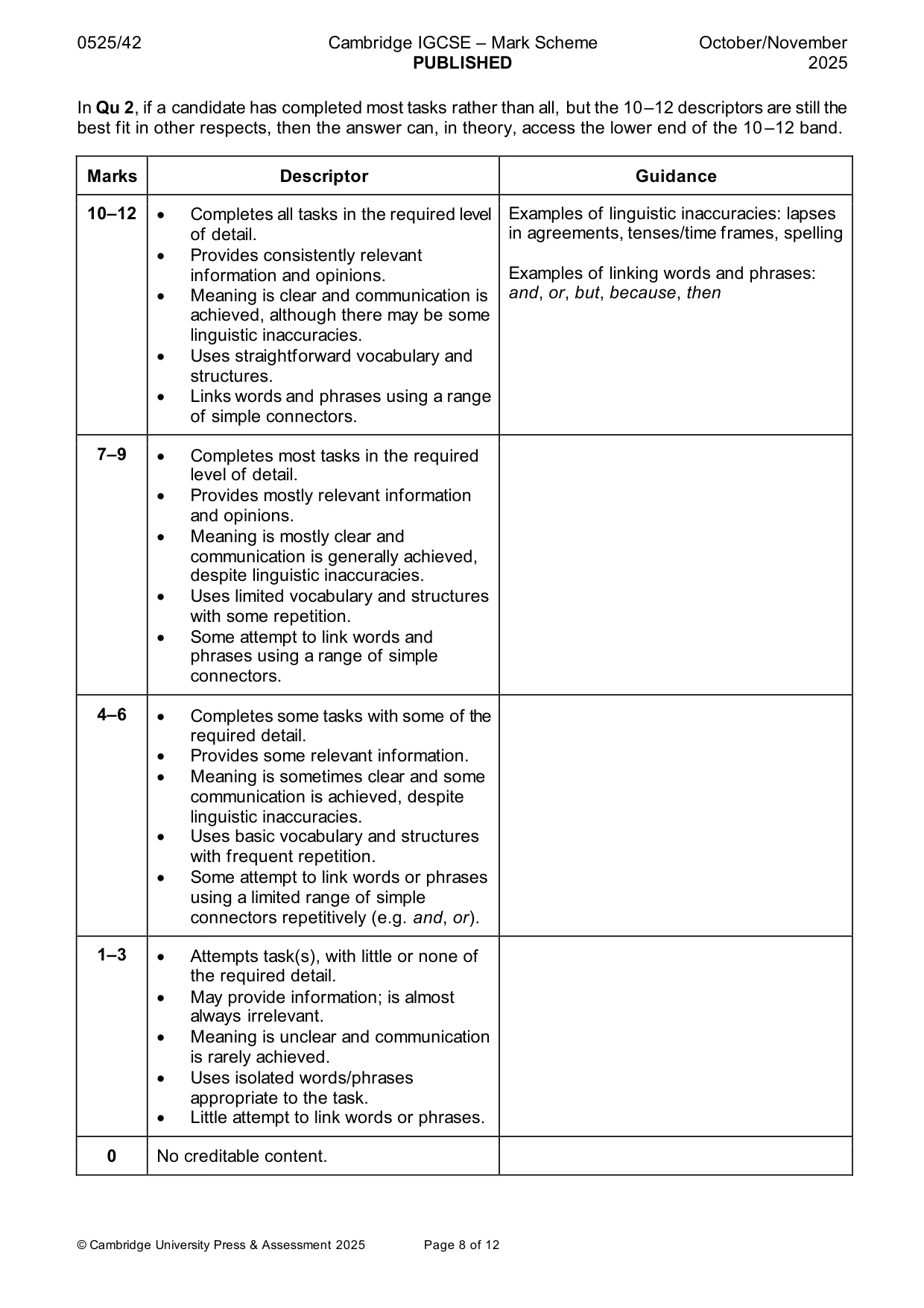 Mark scheme, page 8 of 12