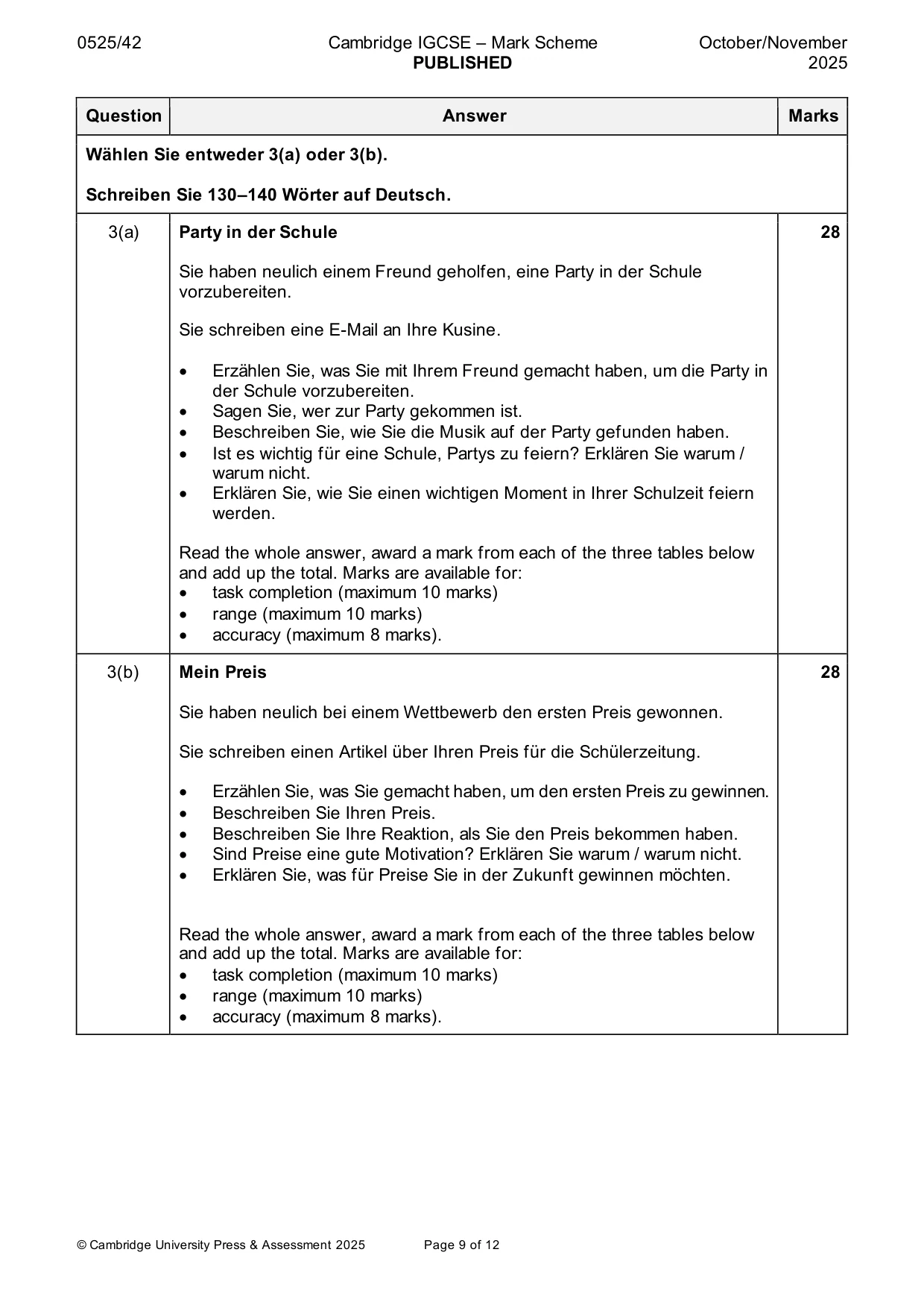 Mark scheme, page 9 of 12