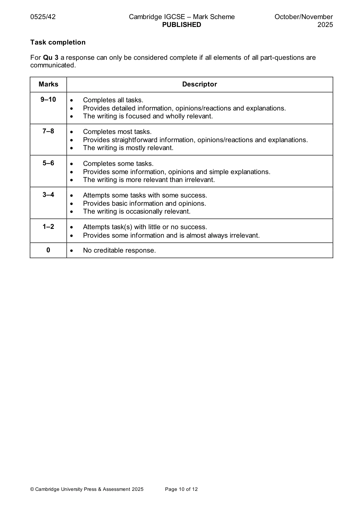 Mark scheme, page 10 of 12