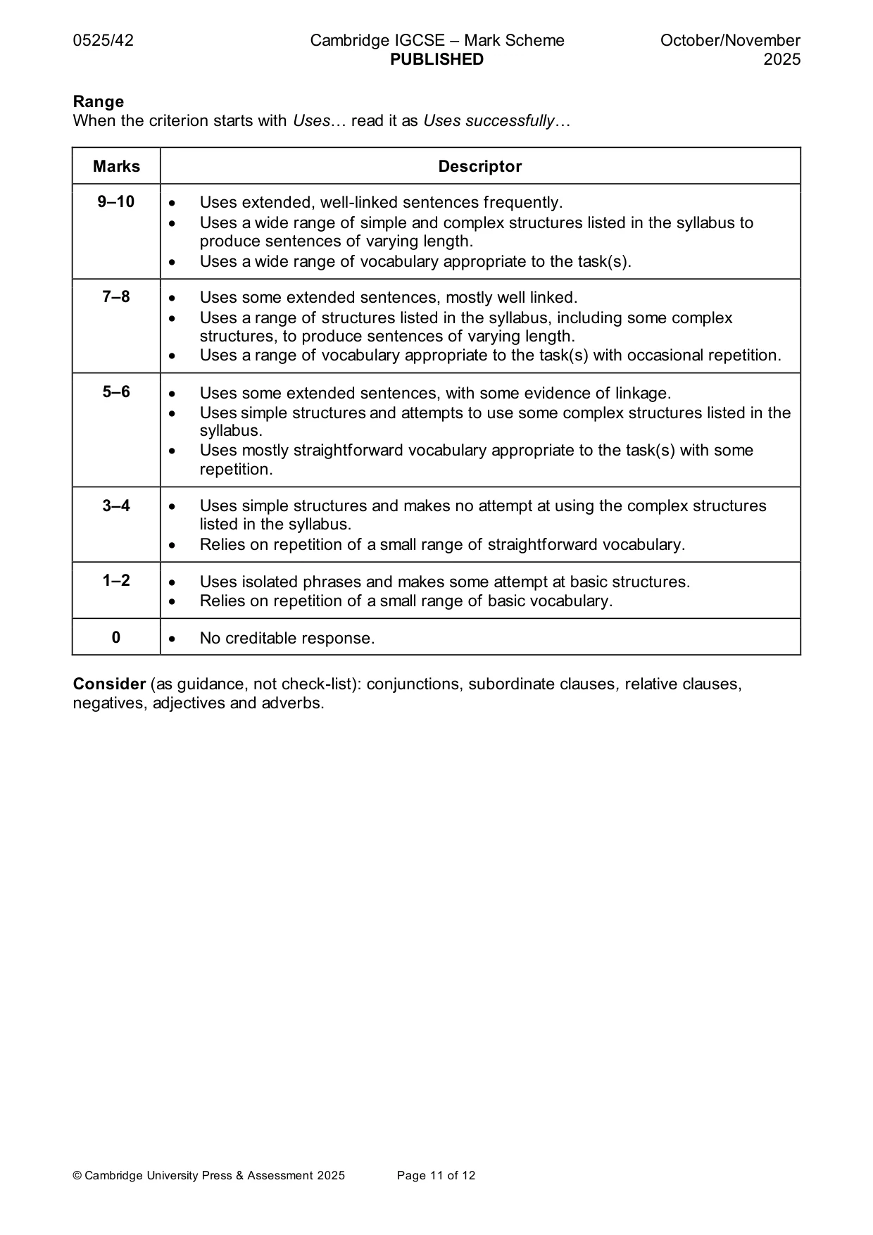 Mark scheme, page 11 of 12