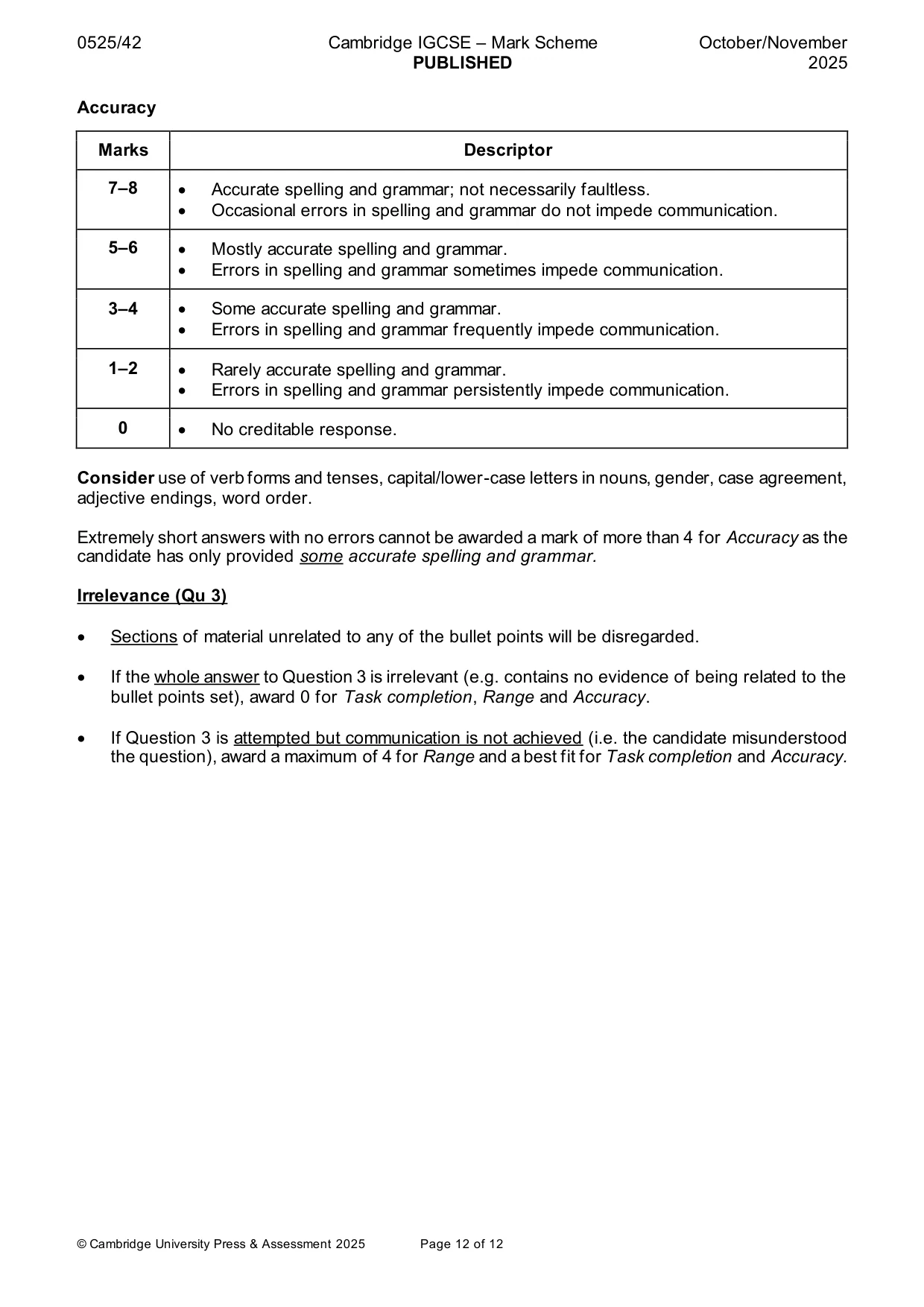 Mark scheme, page 12 of 12