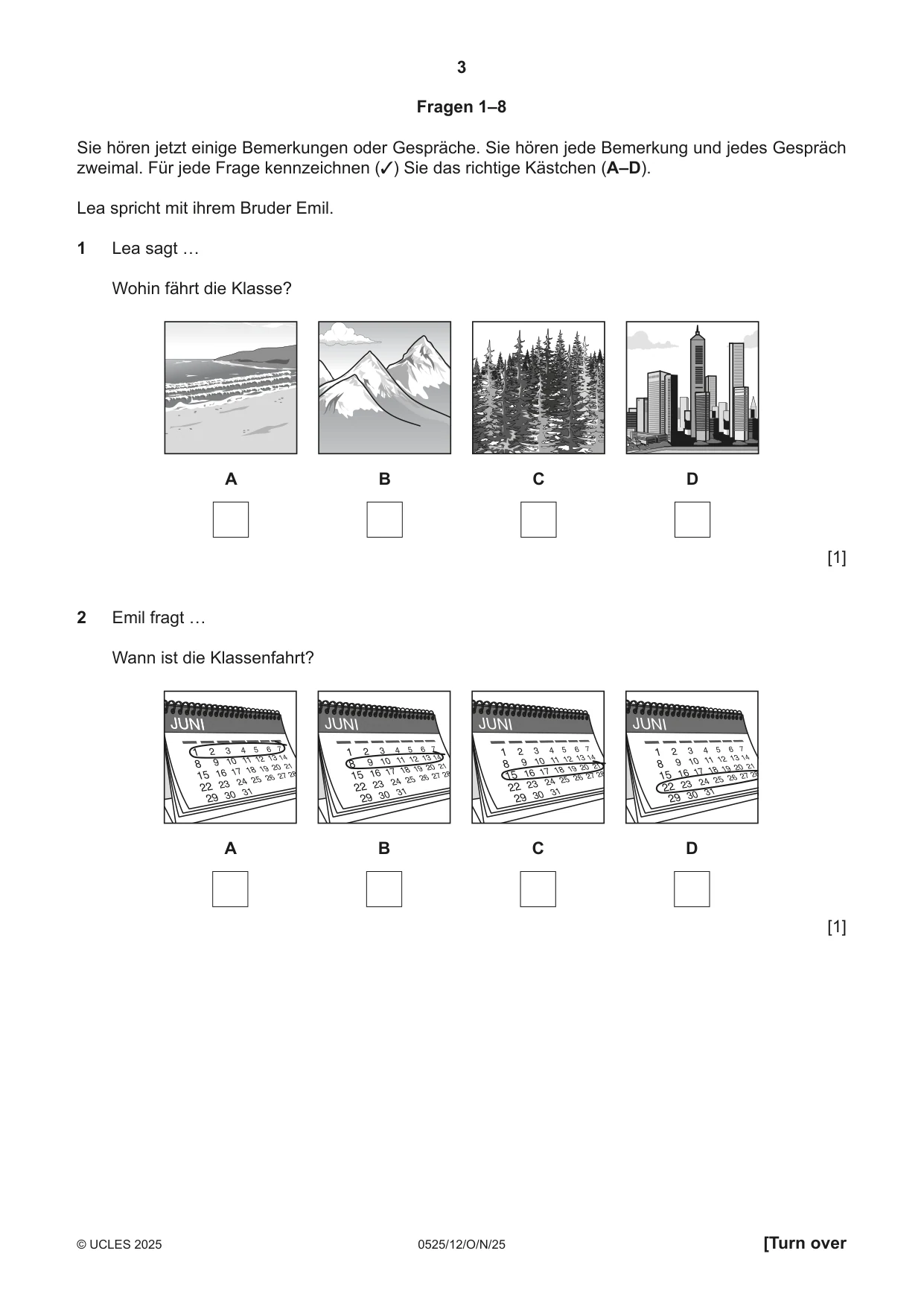 Cambridge IGCSE German - Foreign Language 0525 2025 Oct/Nov Paper 1 · Variant 2 question paper, page 3 of 16