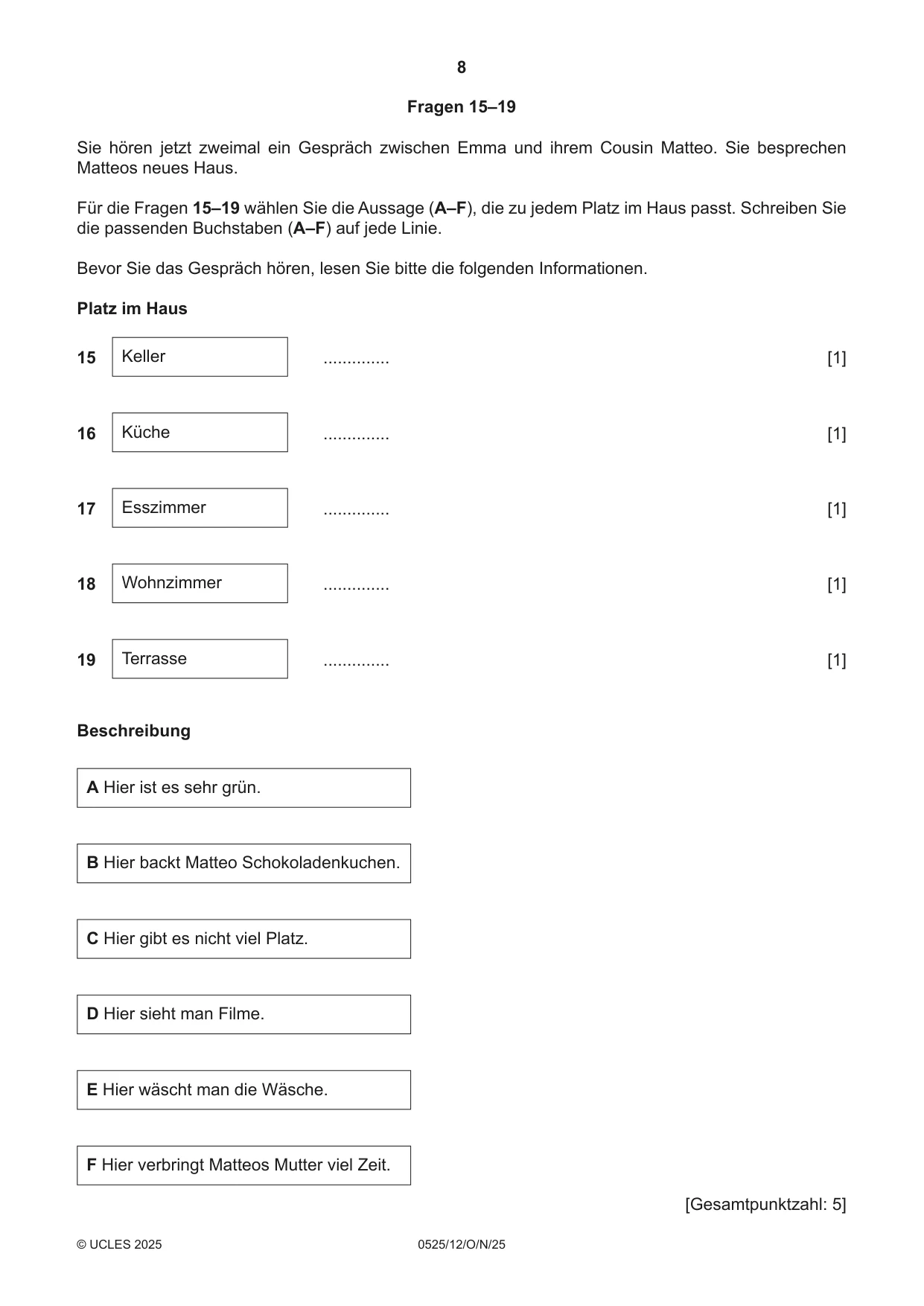 Cambridge IGCSE German - Foreign Language 0525 2025 Oct/Nov Paper 1 · Variant 2 question paper, page 8 of 16