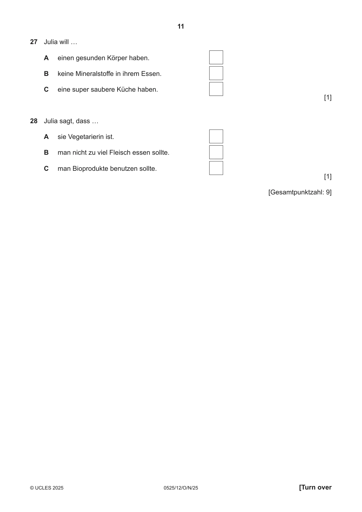 Cambridge IGCSE German - Foreign Language 0525 2025 Oct/Nov Paper 1 · Variant 2 question paper, page 11 of 16